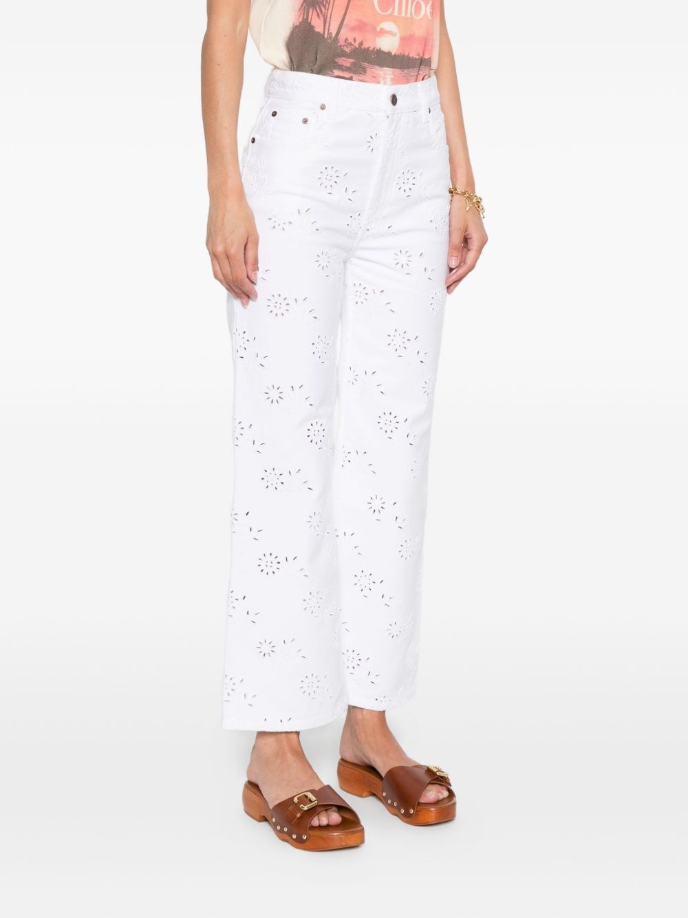 eyelet-embroidered jeans - 3