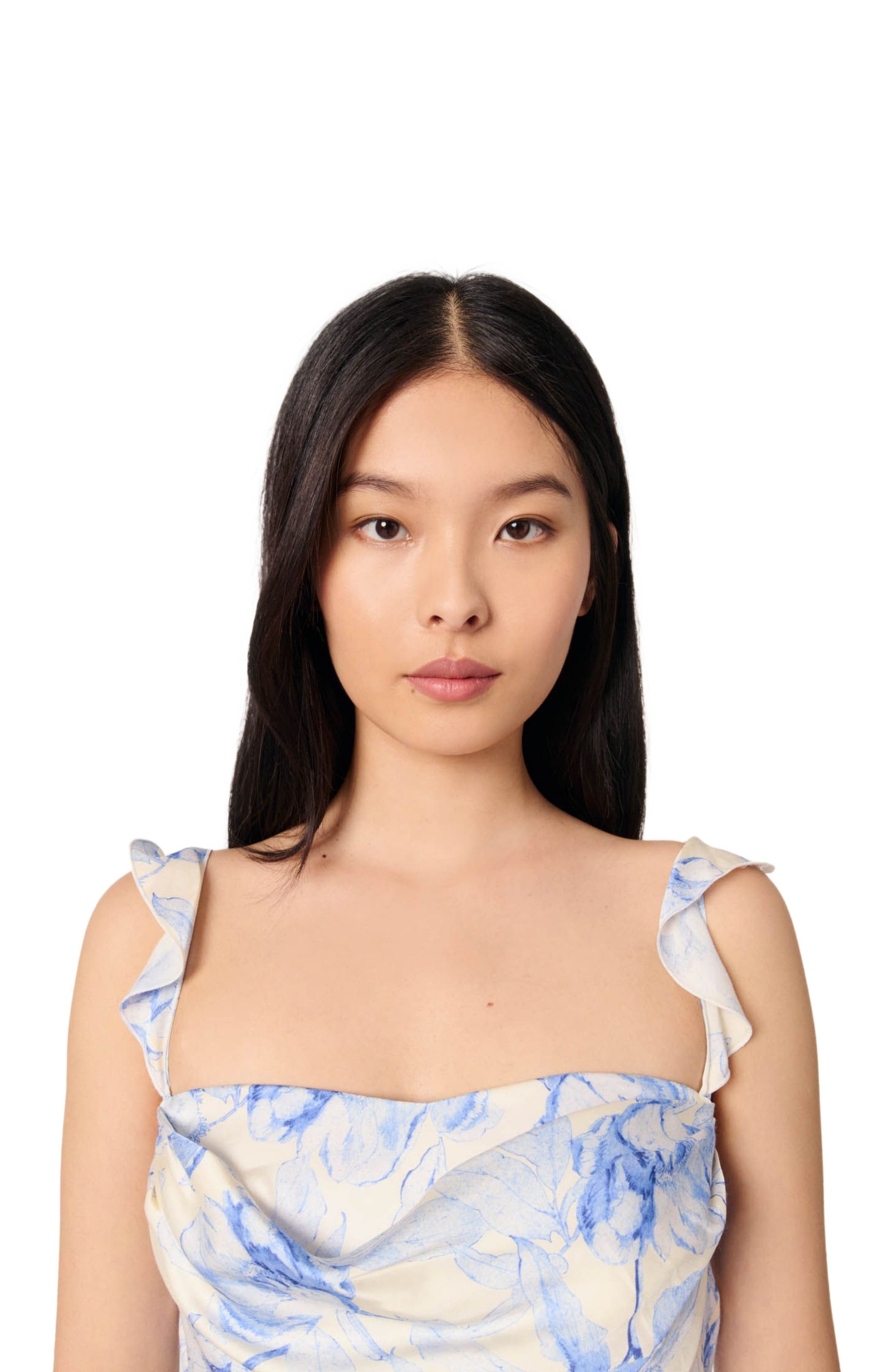 maje Mini patterned knit dress in Blue Flower Print Ecru Base at Nordstrom - 6