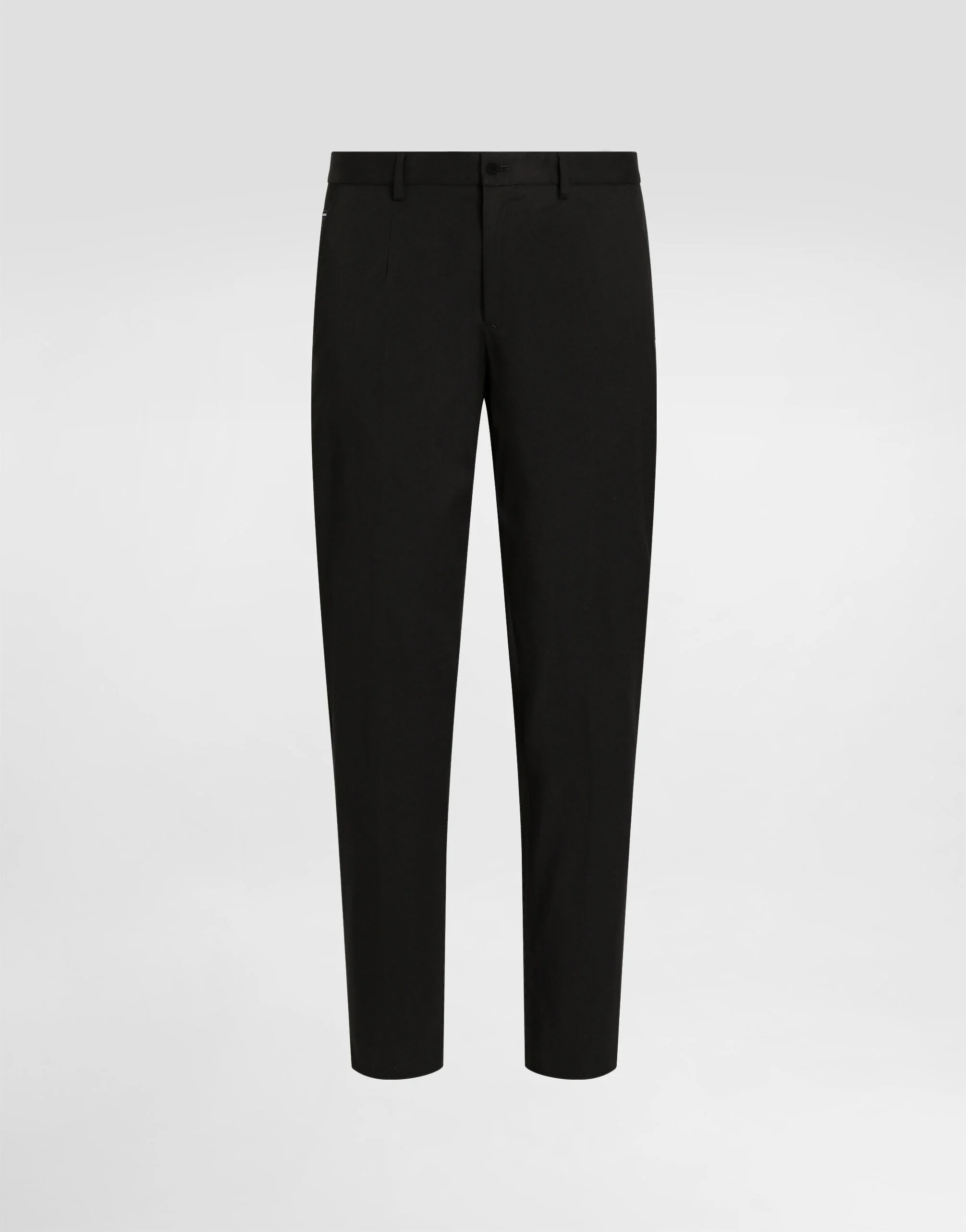 Stretch cotton pants with branded tag - 1