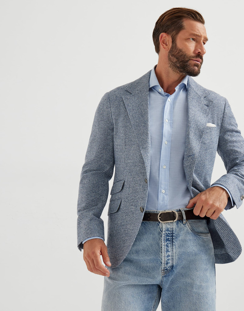 Flecked silk, wool and cashmere checked flannel deconstructed Cavallo blazer with metal buttons 4