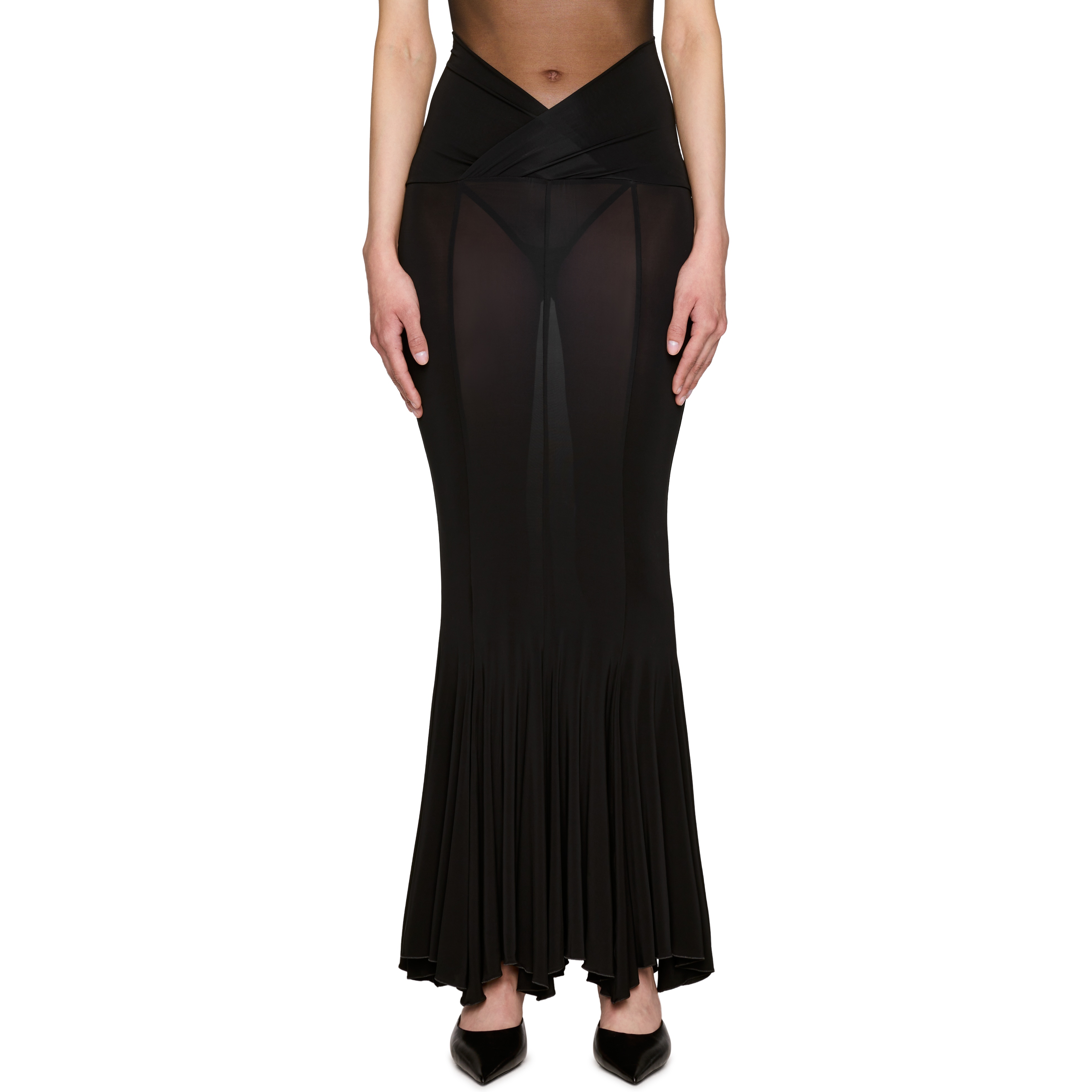 Yasmin V-Waist Flared Jersey Midi Skirt - 1