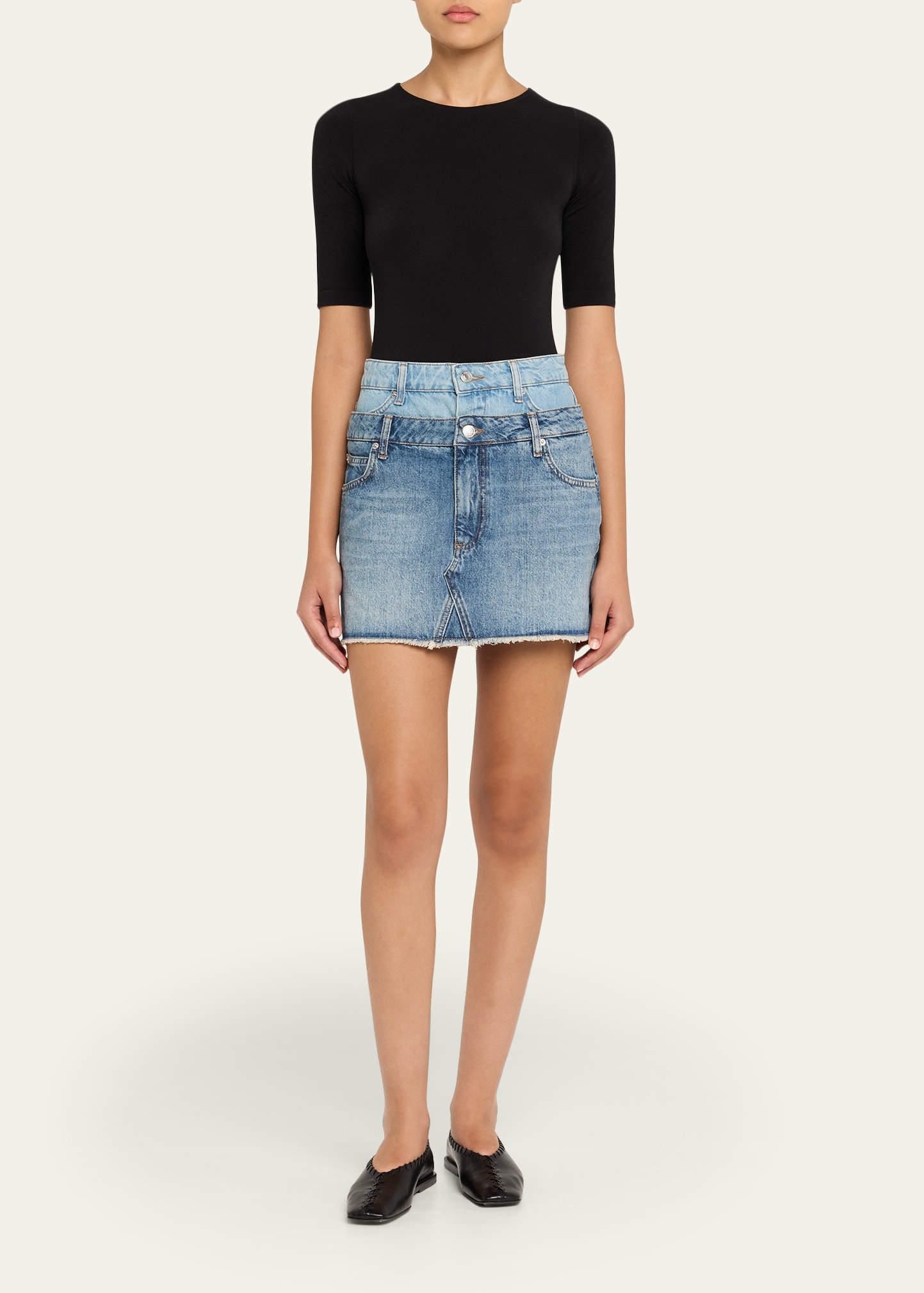 Salix Denim Double-Waist Mini Skirt - 2