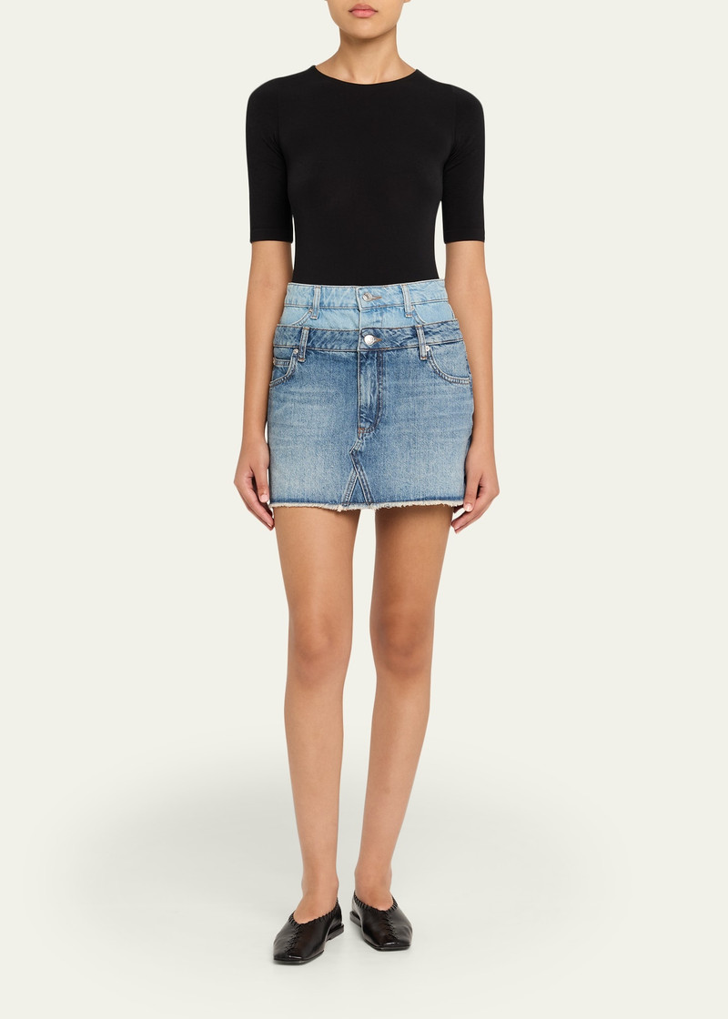 SIMKHAI Salix Denim Double-Waist Mini Skirt outlook