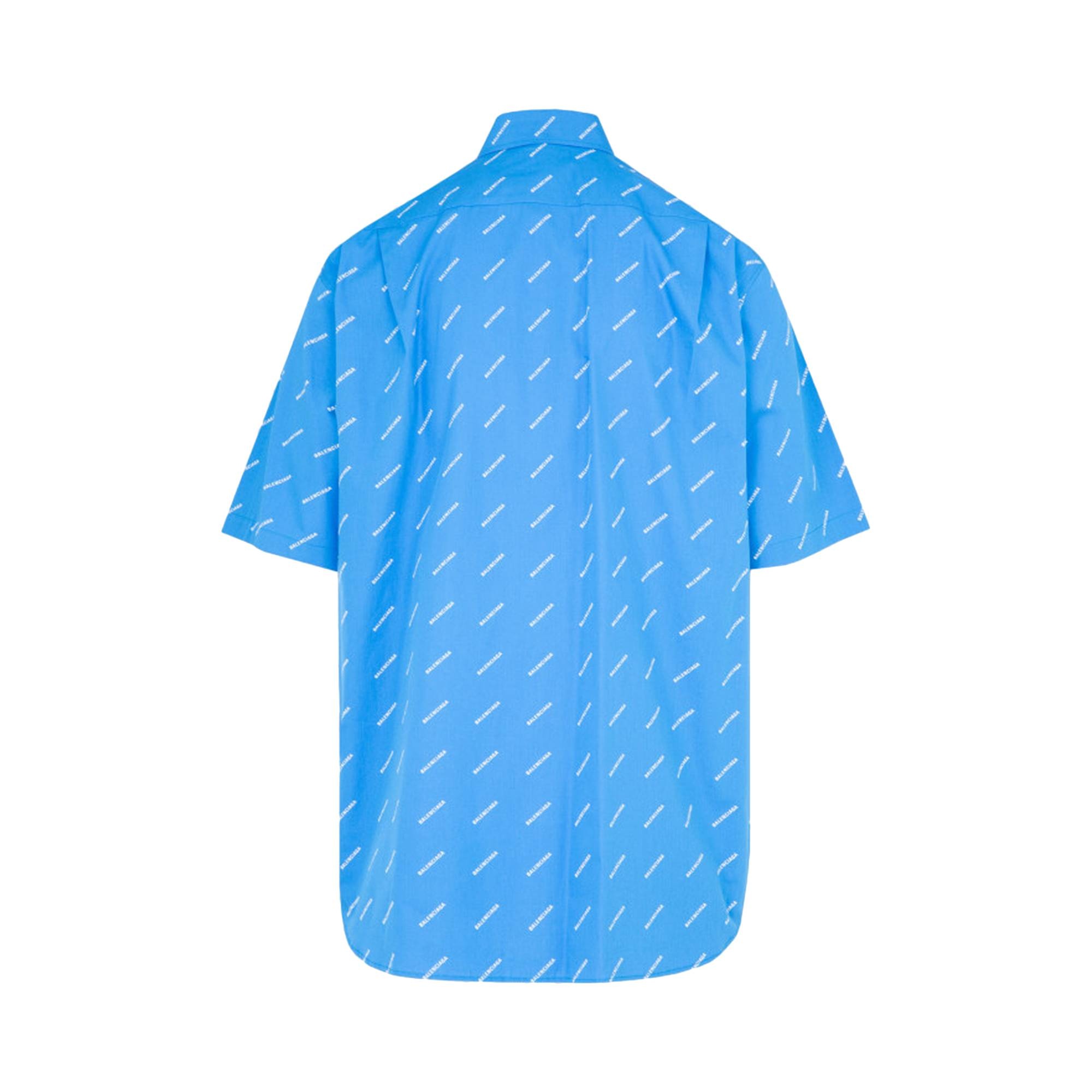 Balenciaga All Over Logo Button Down Shirt 'Blue' - 2
