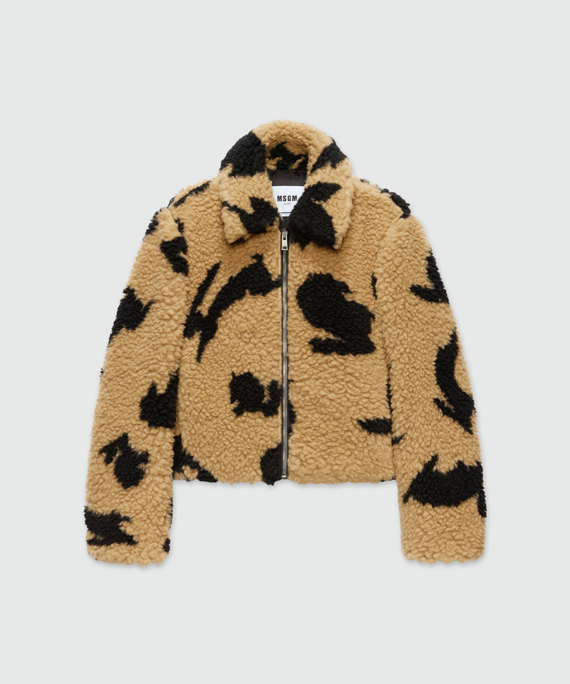 Beige teddy jacket with "Follow the Rabbit¬Æ" motif 1