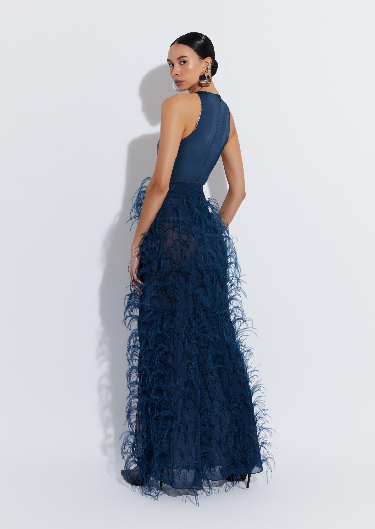 Georgette Maxi Skirt With Feathers - 3