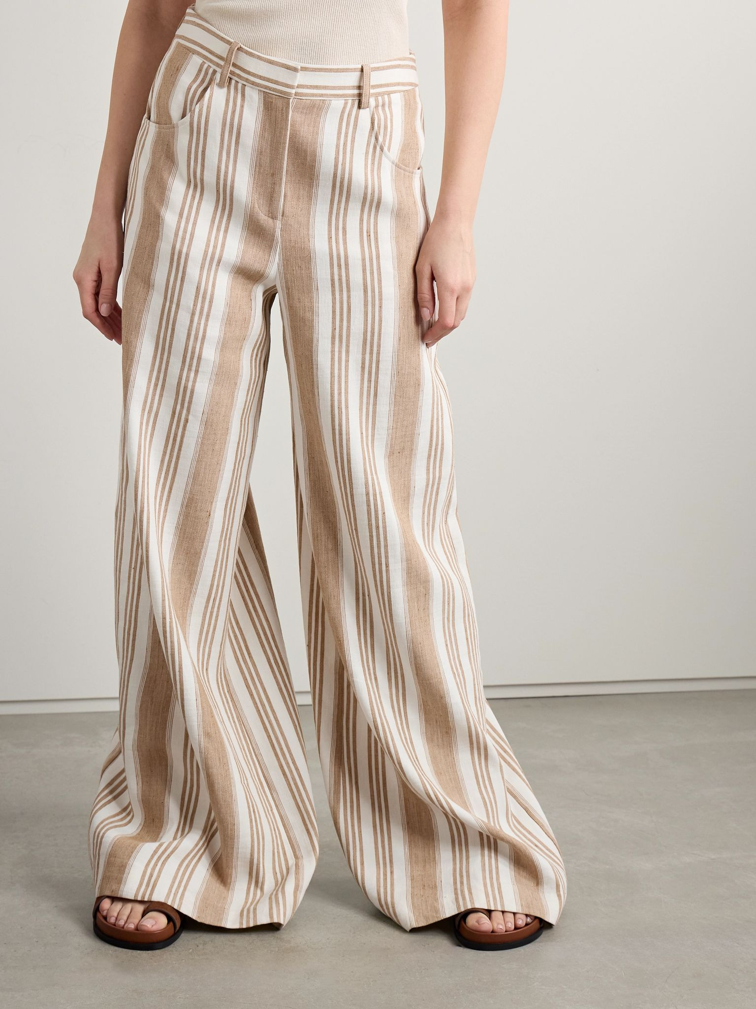 Demie striped linen and cotton-blend wide-leg pants Beige - 3