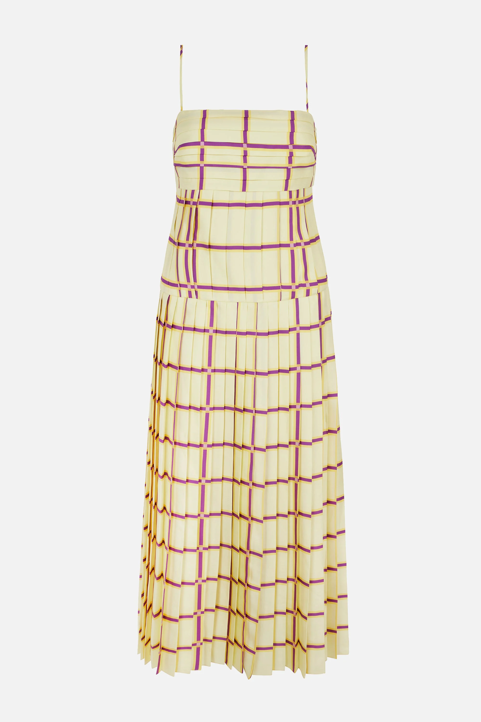 Agata Dress In Lemon & Purple Check Silk Twill - 1