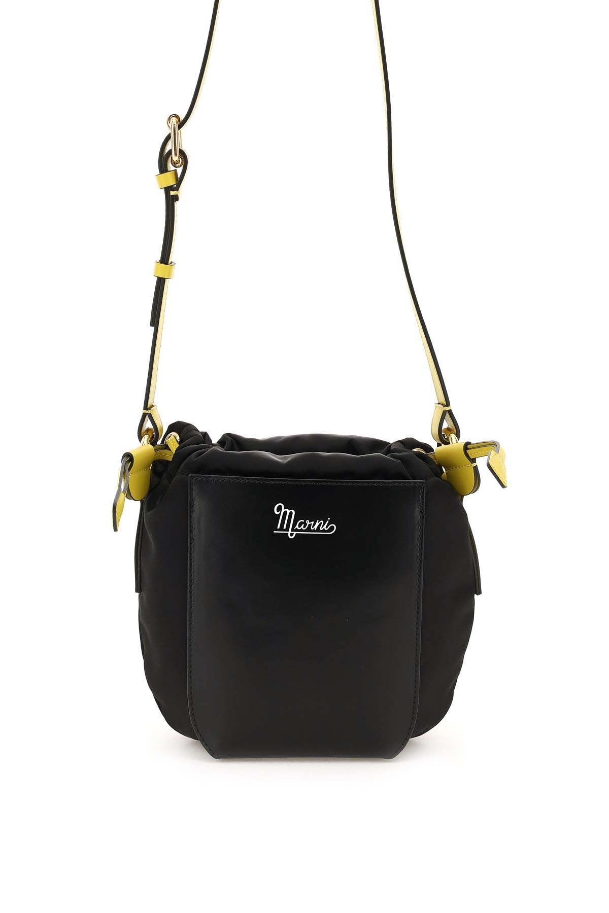 ECONYL AND LEATHER CROSSBODY BUCKET BAG - 1