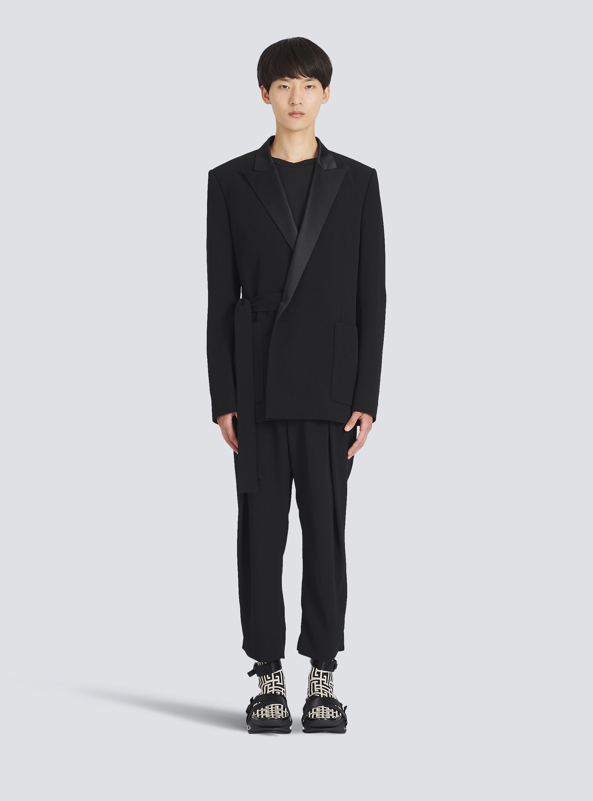 eco-designed crepe blazer withsatin collar - 3