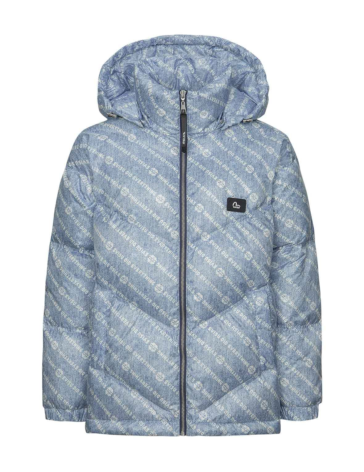 Allover Slogan and Kamon Print Fashion Fit Down Jacket with Detachable Hood - 10