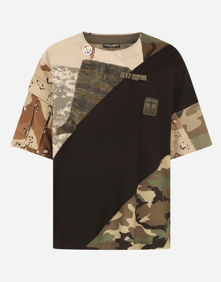 Cotton T-shirt with camouflage patchwork - 3