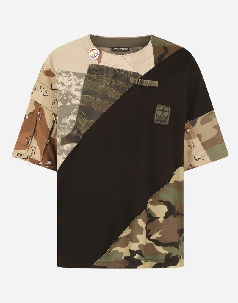 Cotton T-shirt with camouflage patchwork 1