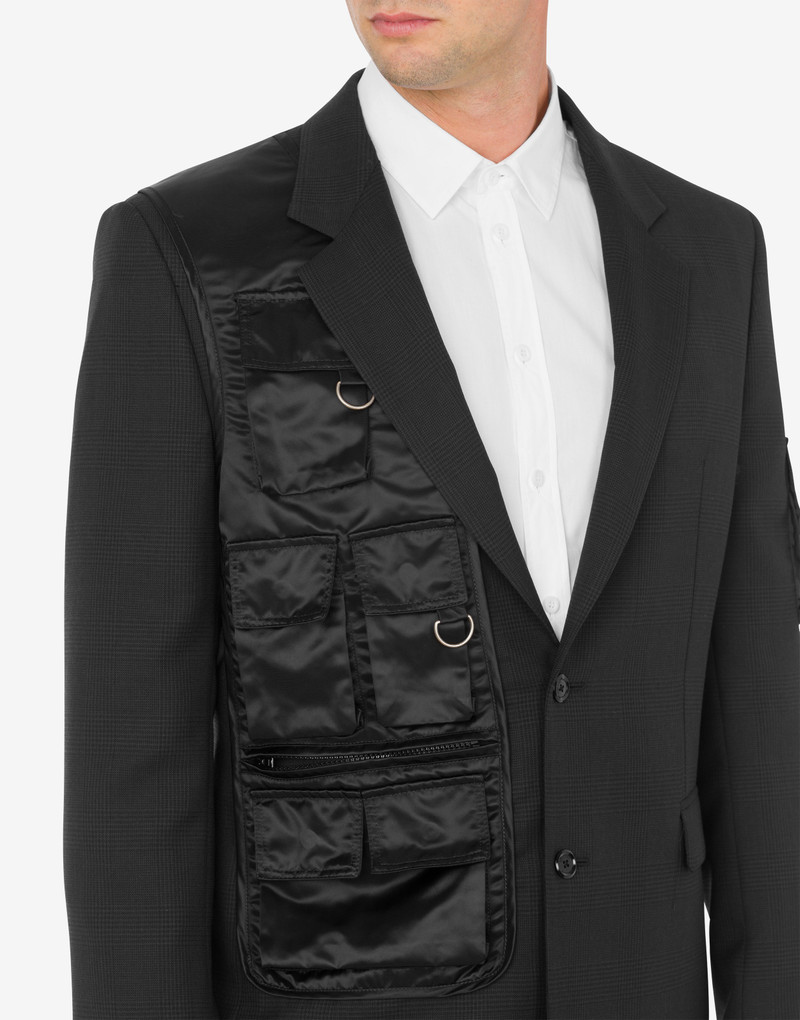 MULTIPOCKET DETAILS GLEN PLAID WOOL JACKET 4