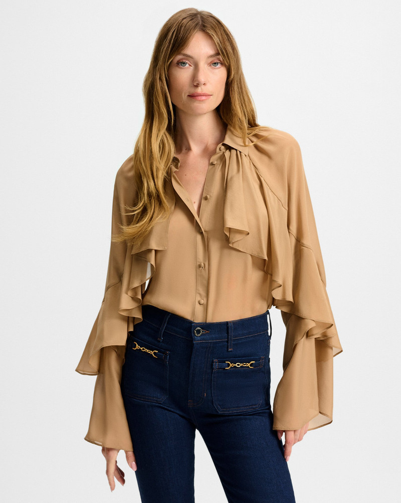 VERONICA BEARD DEMARIS RUFFLED BUTTON-DOWN BLOUSE outlook
