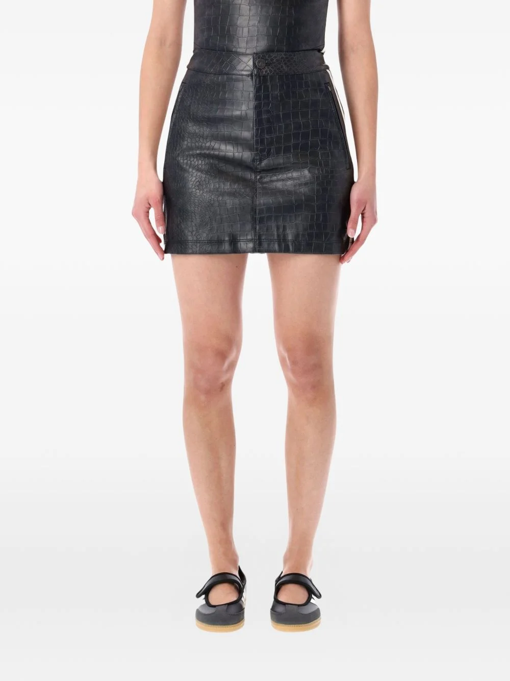 crocodile-effect stripe mini skirt - 1