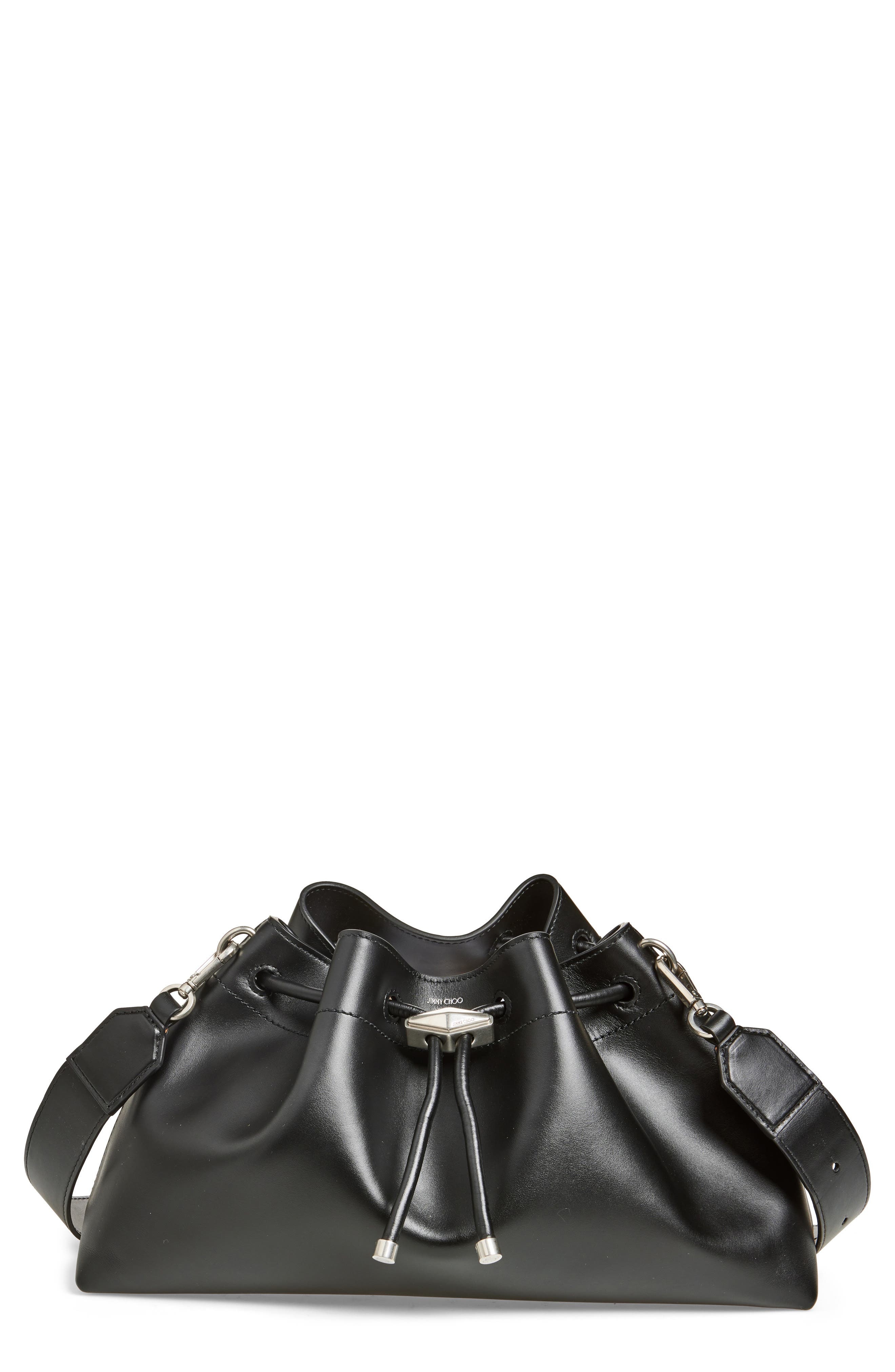 Jimmy Choo Cinch M Leather Bucket Bag in Black/Antique Silver at Nordstrom - 1