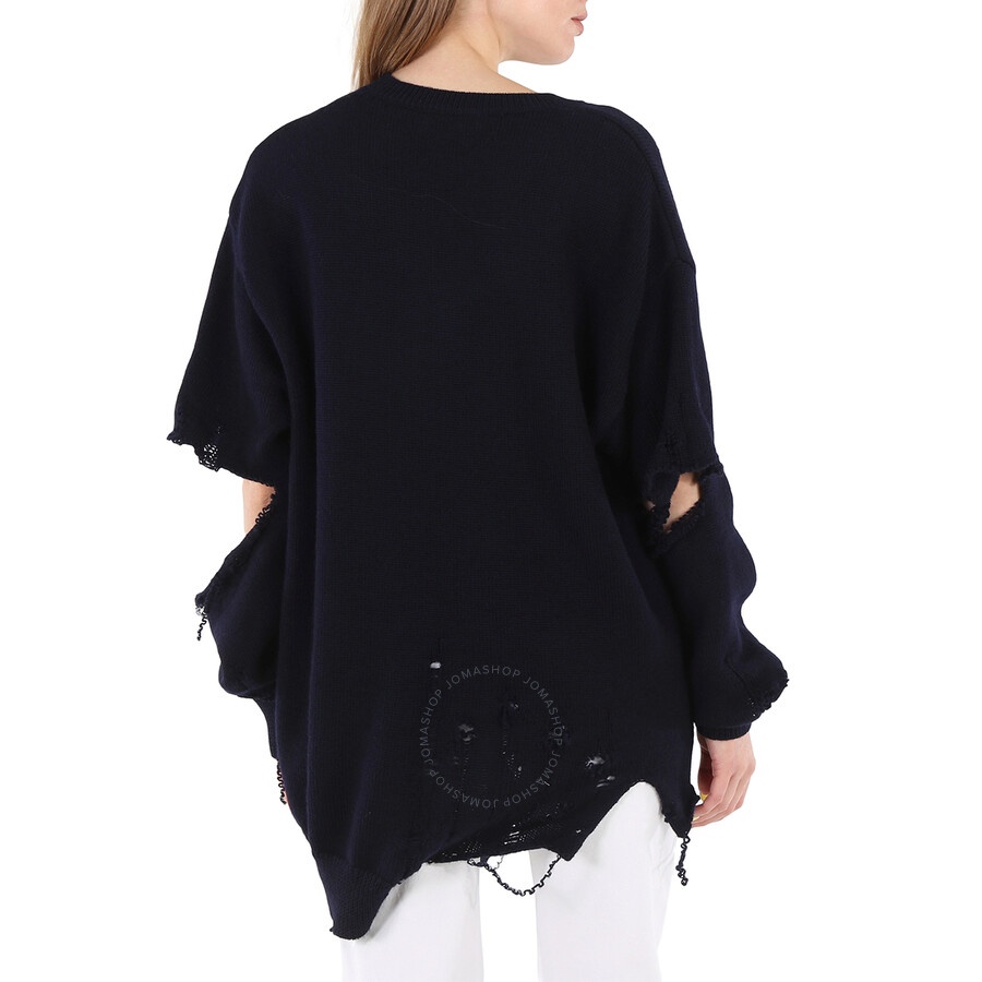 Balenciaga Navy Cut-Out Crewneck Knitted Jumper - 6