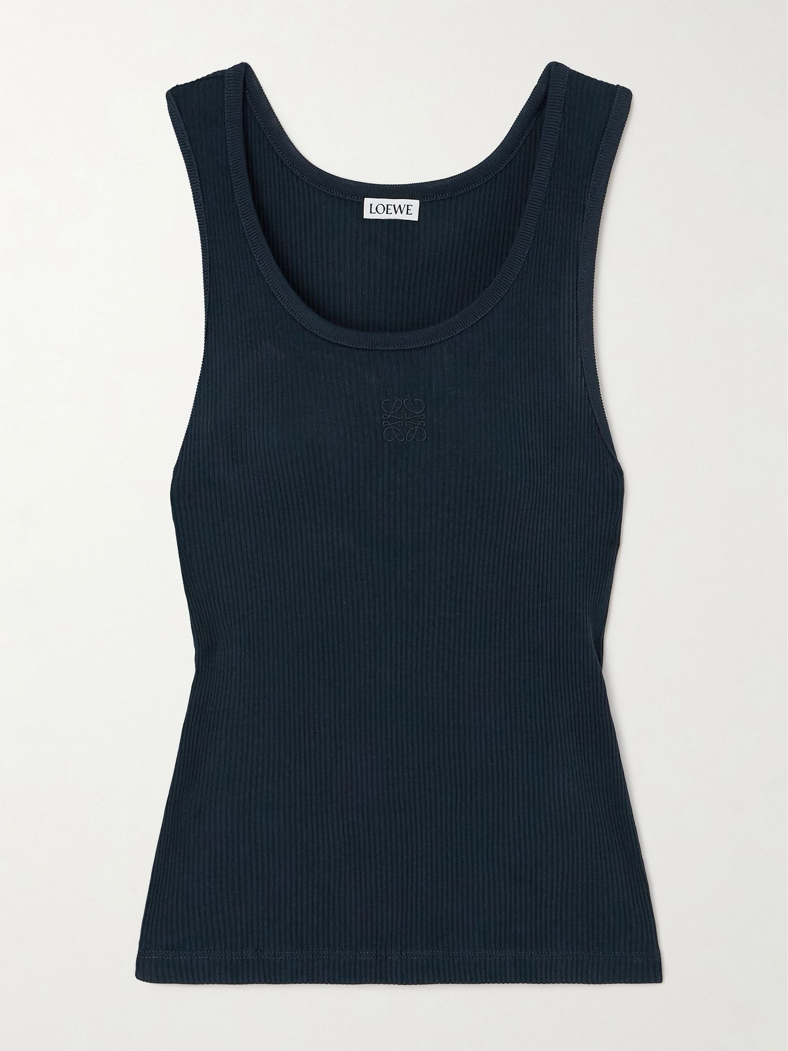 Embroidered ribbed silk tank Navy - 1