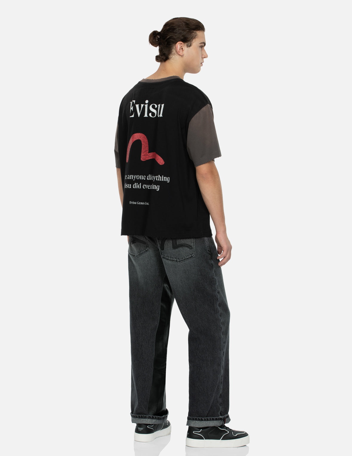 Leather Inlay and Seagull Pockets Baggy Fit Jeans - 3