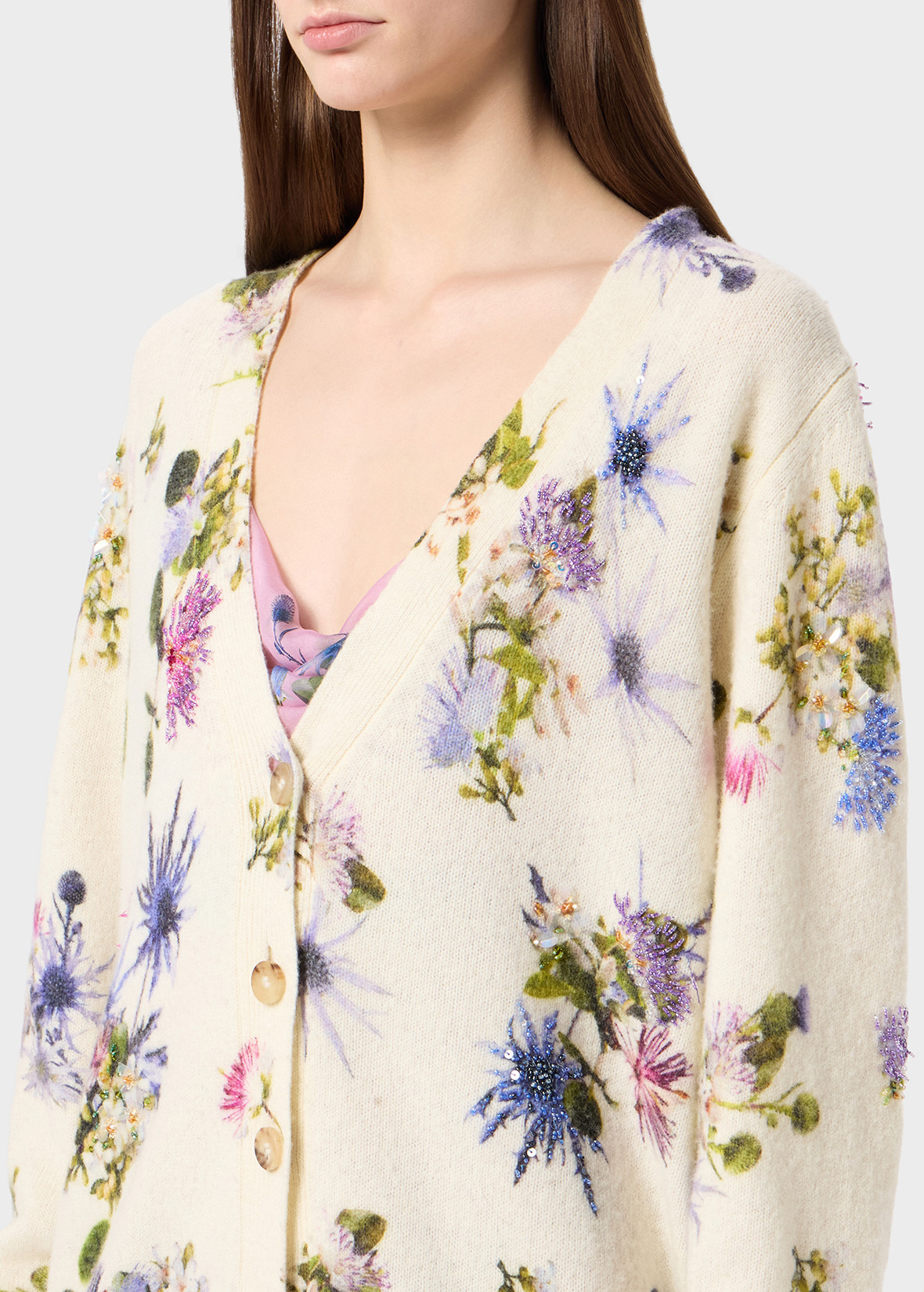 WOOL CARDIGAN WITH BOUQUET PRINT AND EMBROIDERY - 5