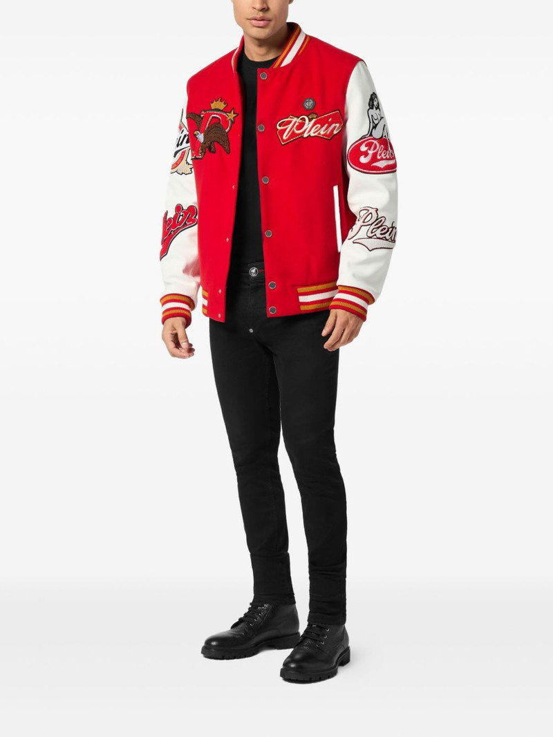 PHILIPP PLEIN patch varsity bomber jacket outlook