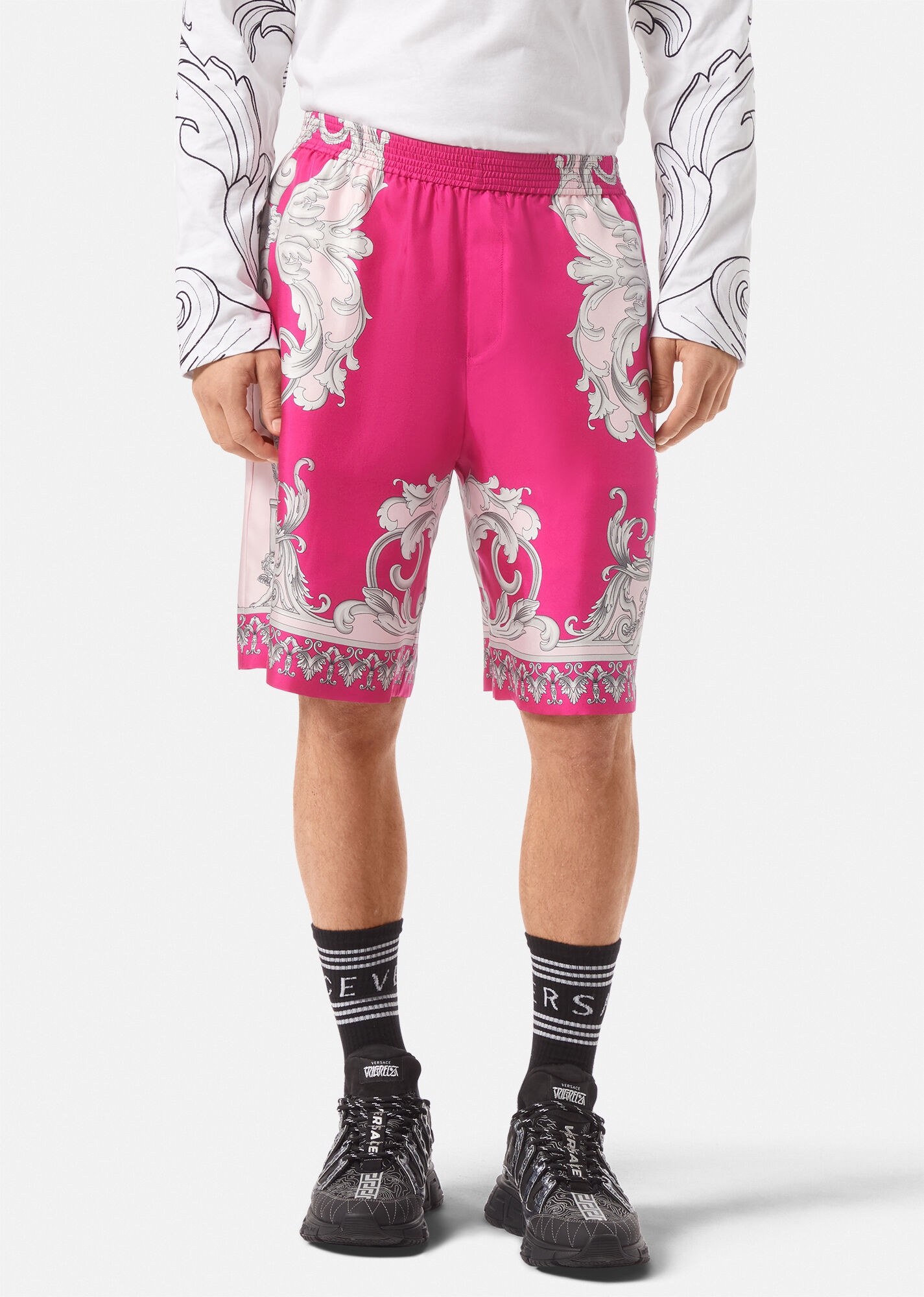 Silver Baroque Silk Shorts - 3