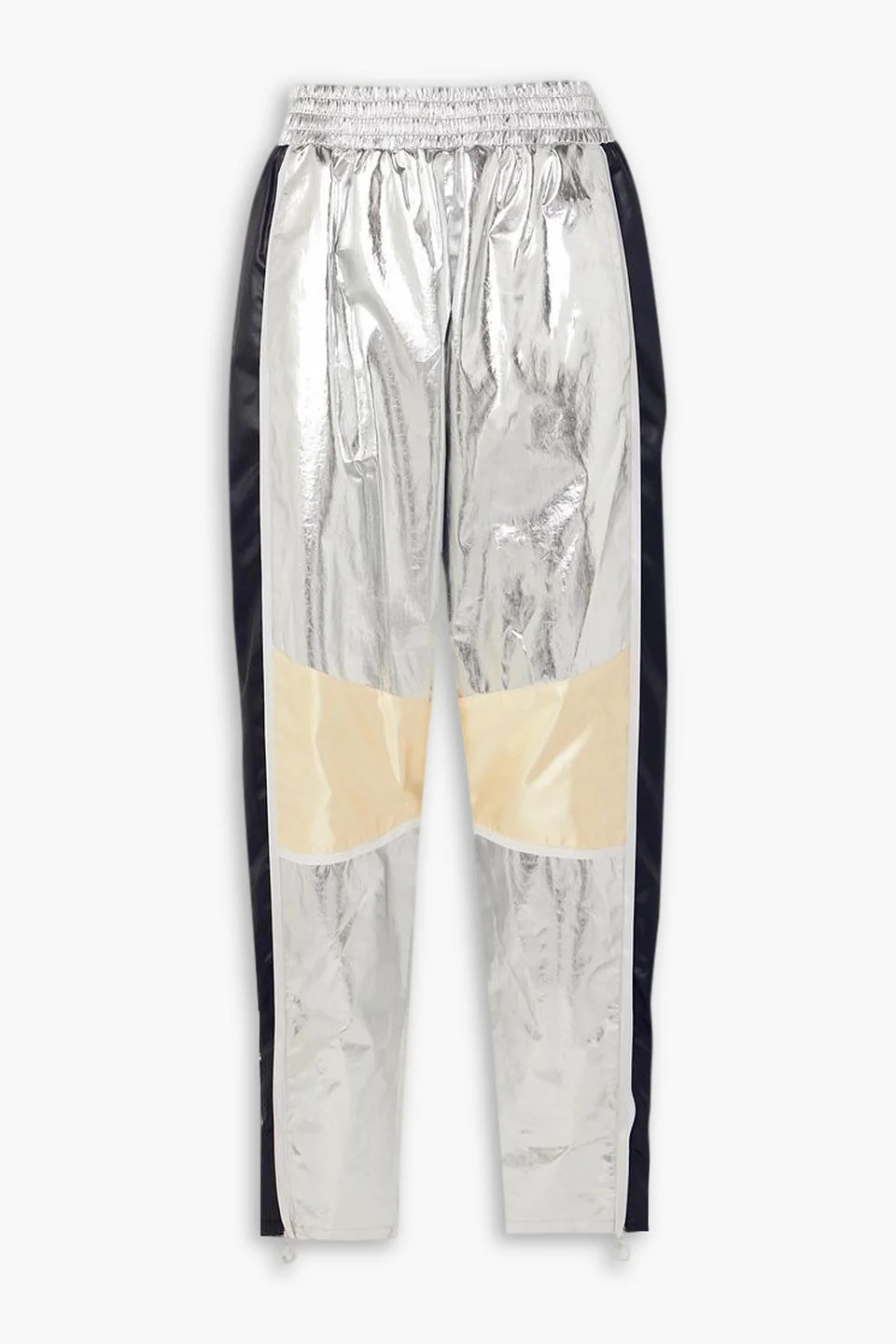 Metallic satin-trimmed coated-cotton tapered pants - 1