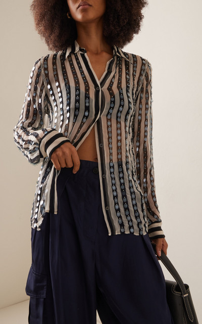 Dries Van Noten Chowy Sequined Striped-Silk Shirt black outlook