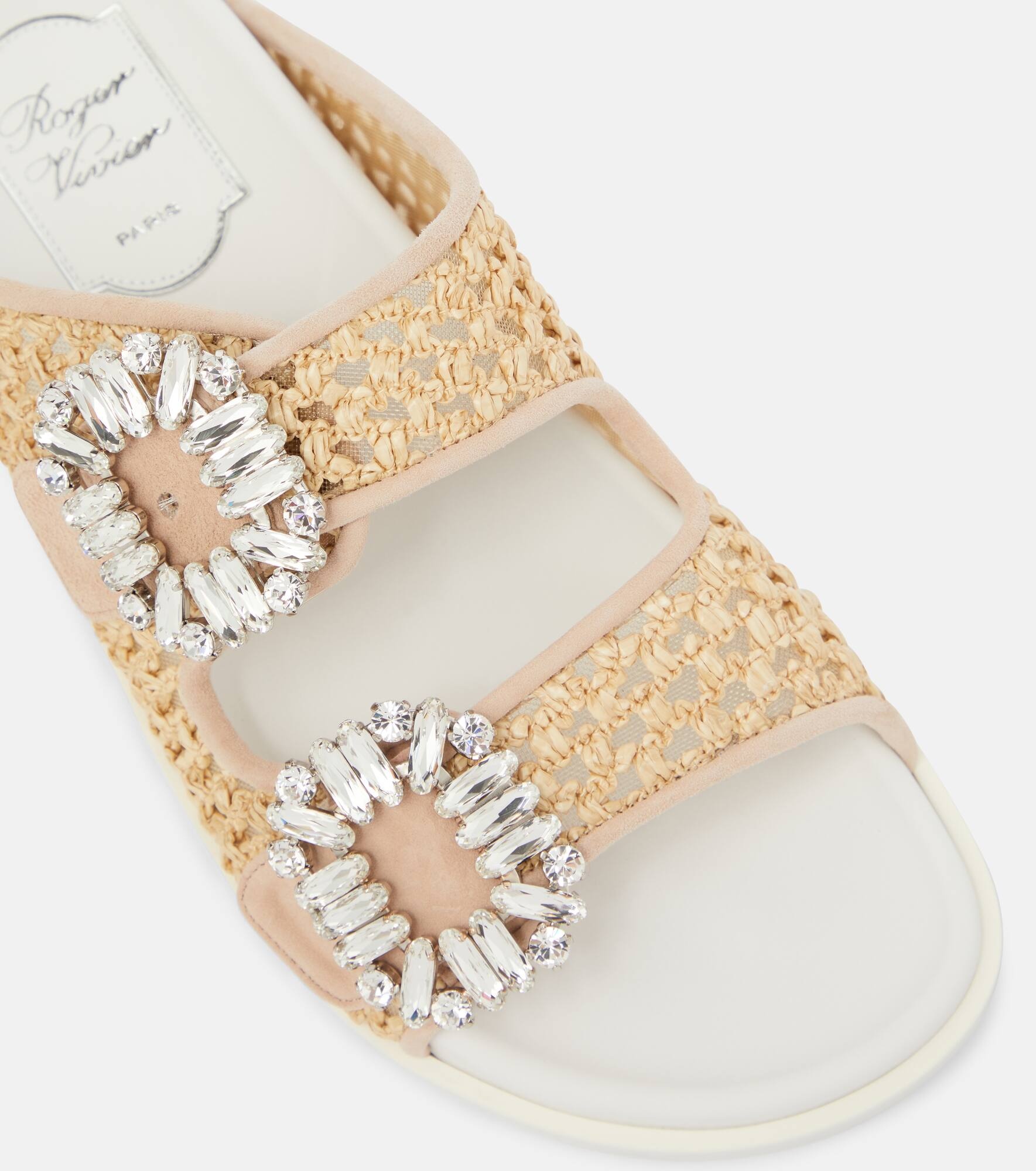 Slidy Viv' leather-trimmed raffia slides - 6