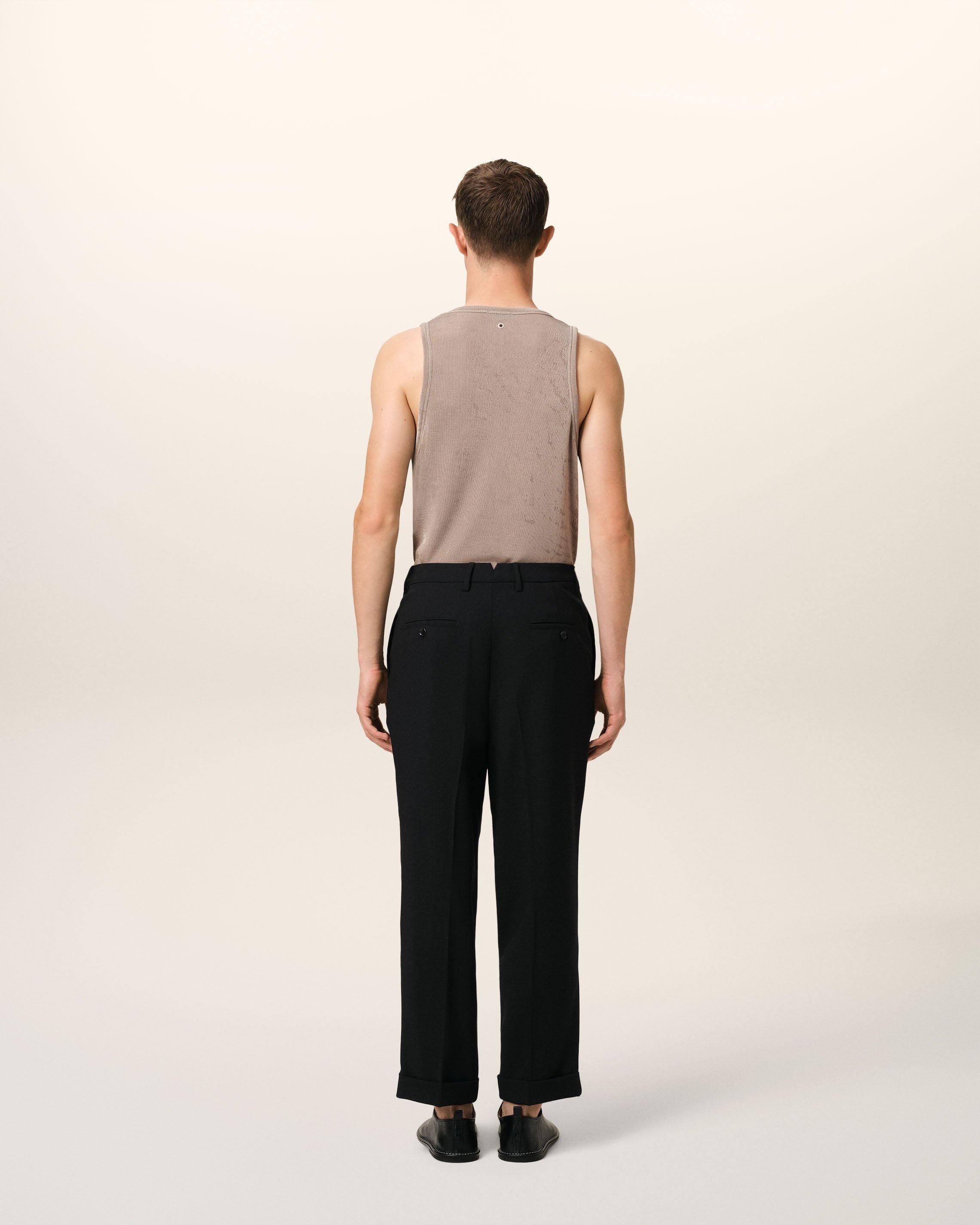 BLACK WOOL CARROT FIT TROUSERS - 4
