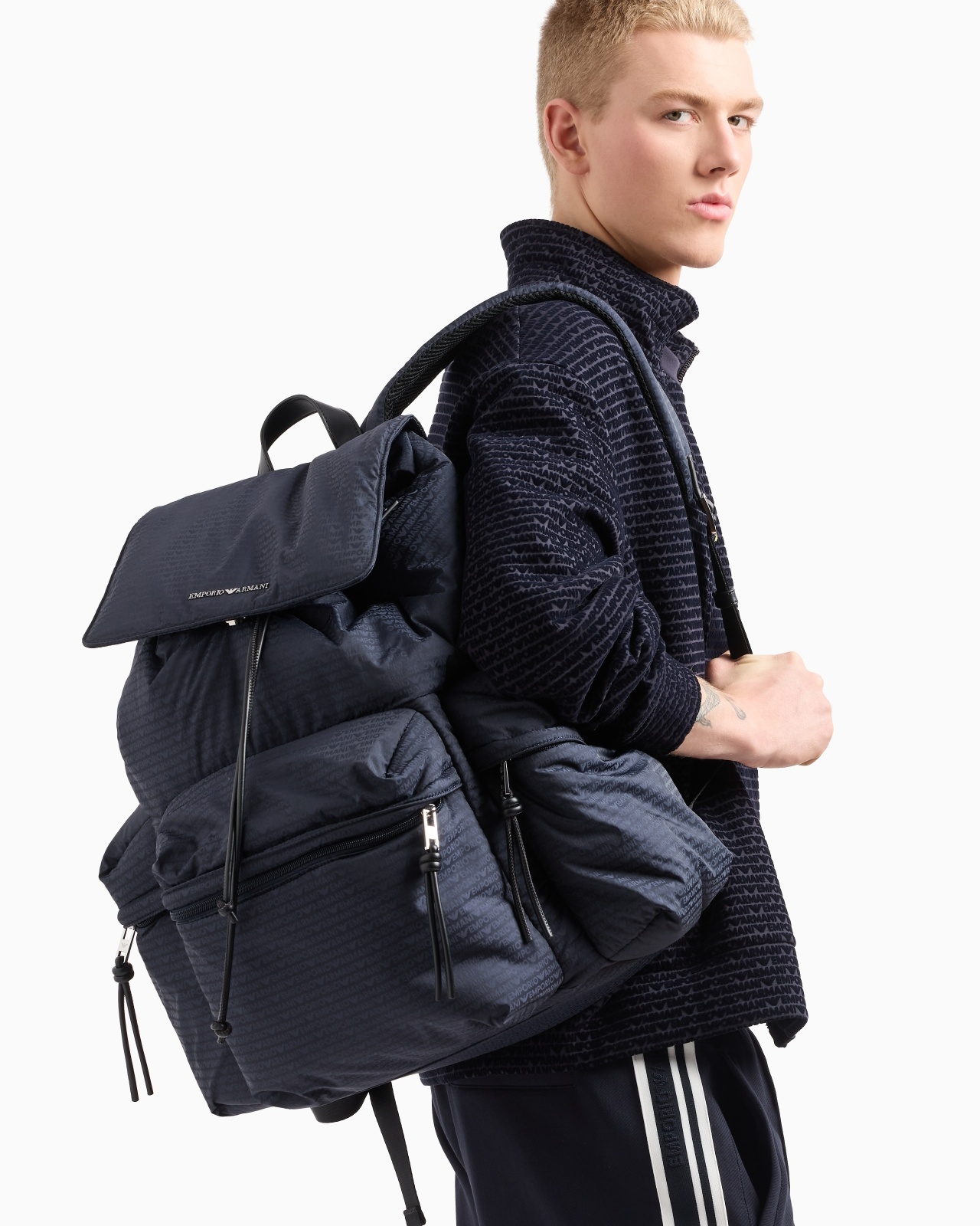 NYLON BACKPACK WITH ALL-OVER, JACQUARD LOGO LETTERING - 7