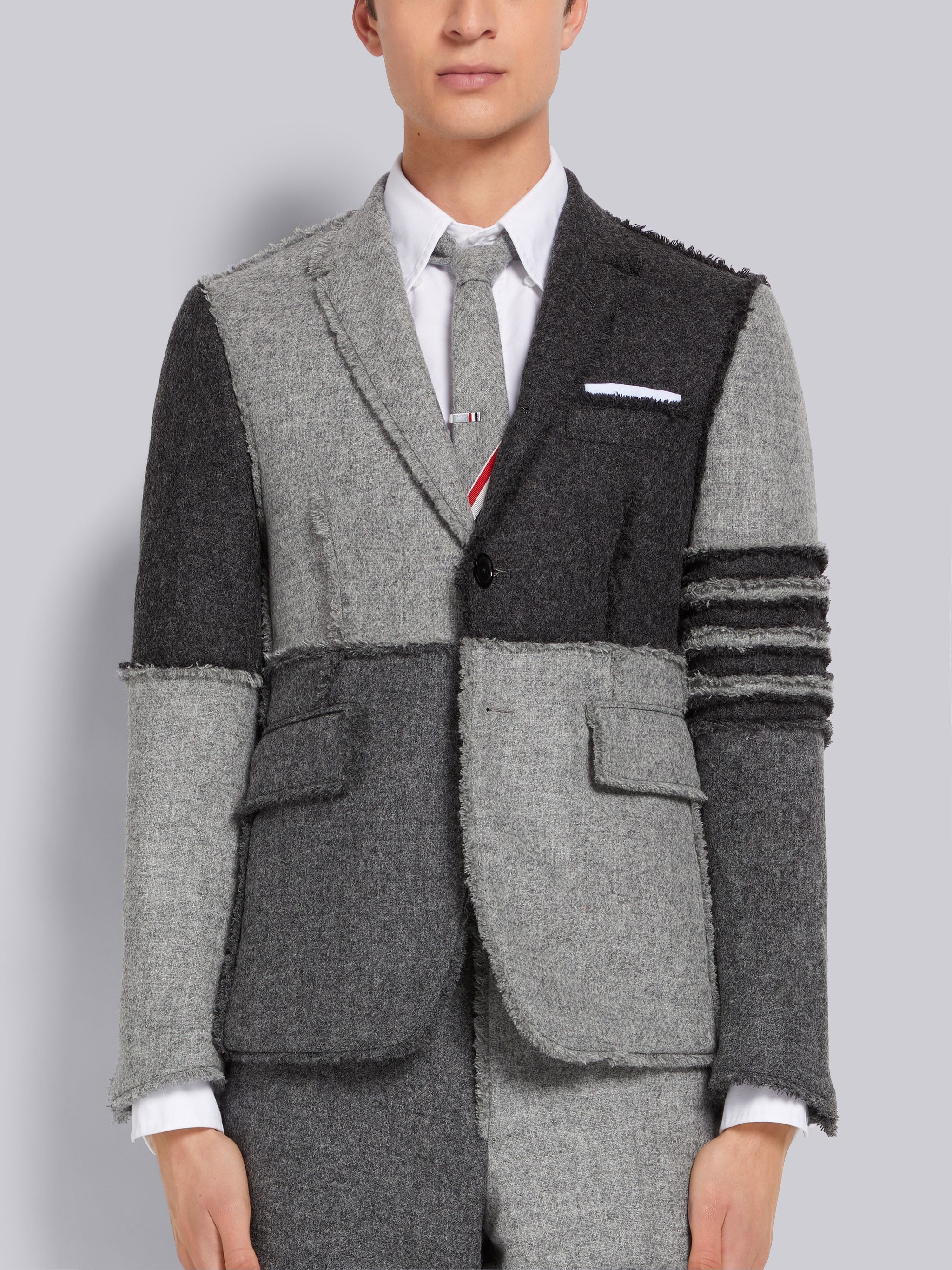 Light Grey Quarter Split Shetland 4-Bar Fray Edge Classic Sport Coat - 1