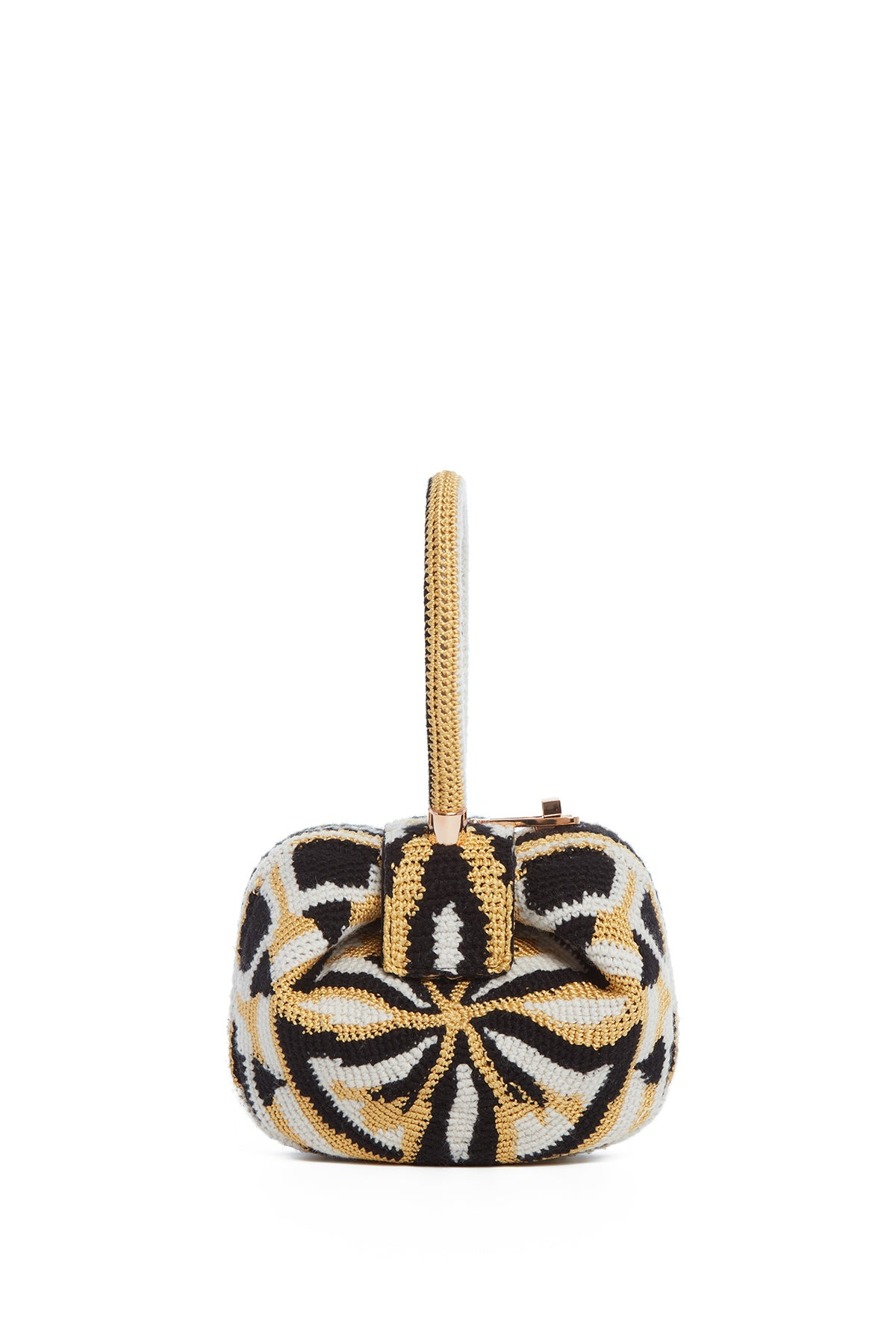 Demi Bag in Gold, Black & Ivory Crochet - 2