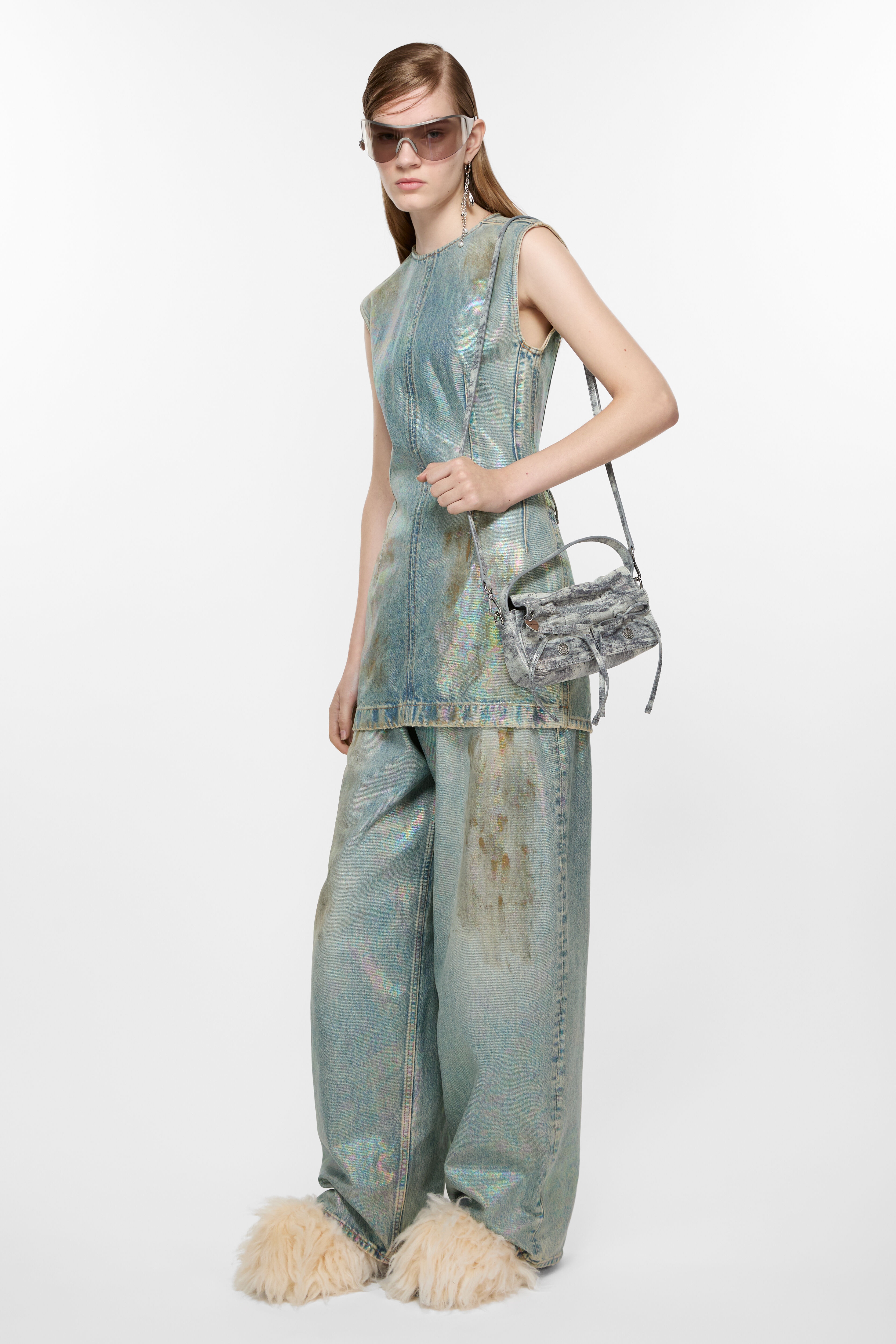 Coated denim dress - Mid blue - 4