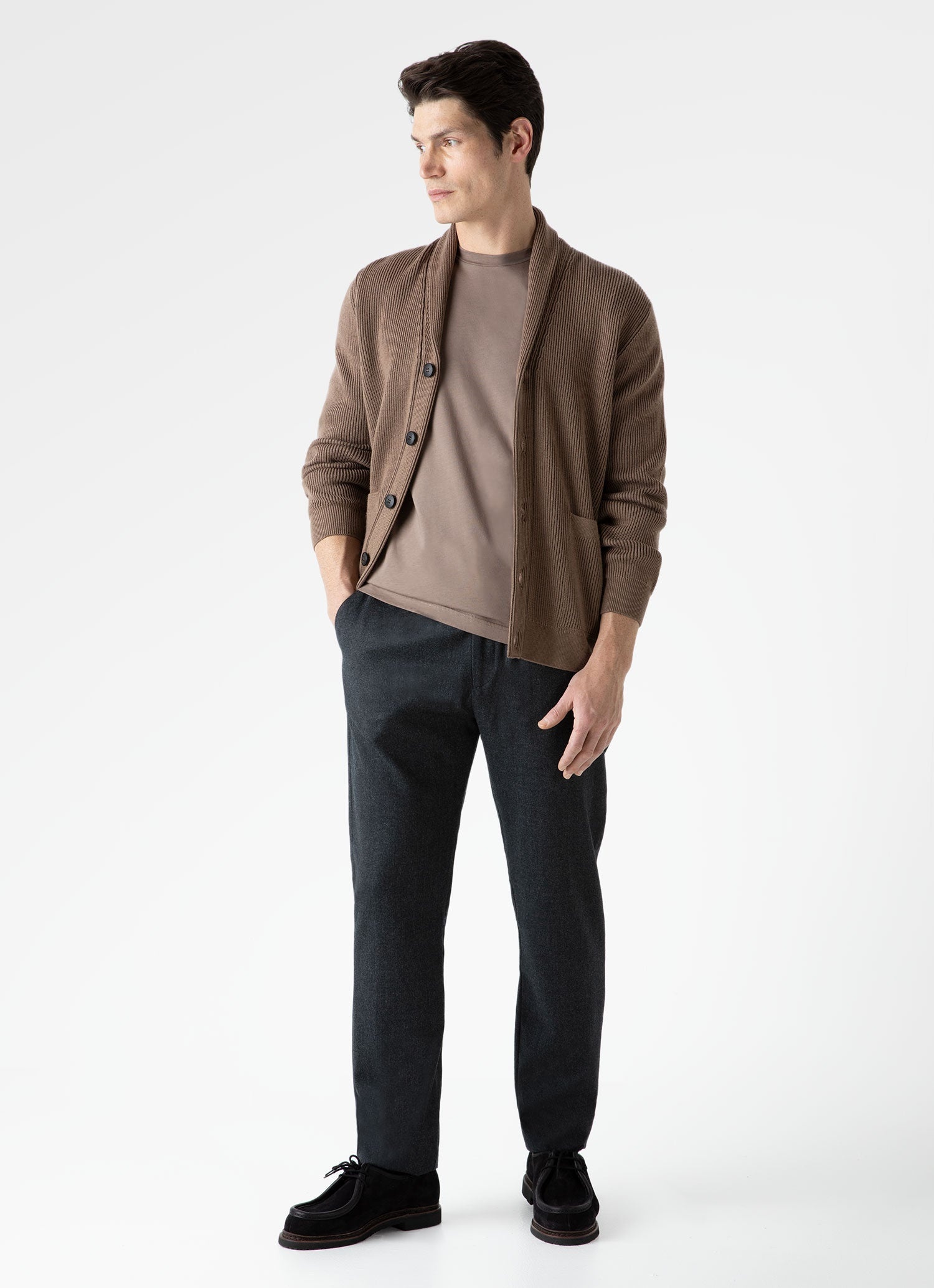 Ribbed Shawl Neck Cardigan - 3