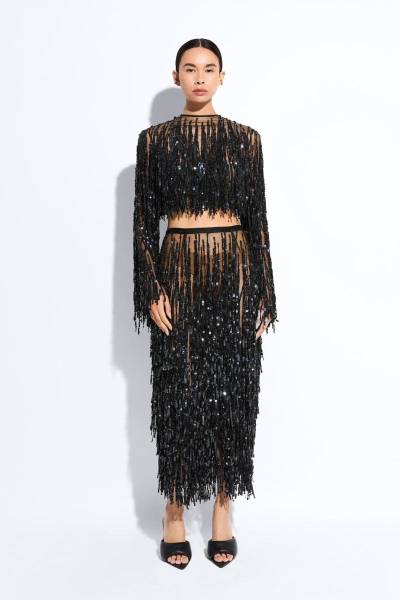 LAPOINTE Fringe Sequin Pencil Skirt outlook
