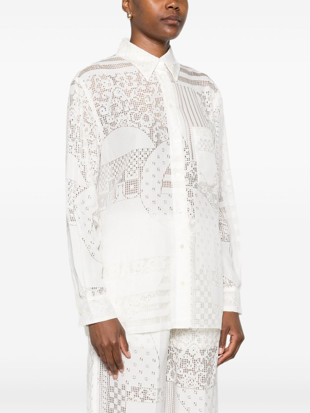 lace-panel shirt - 3