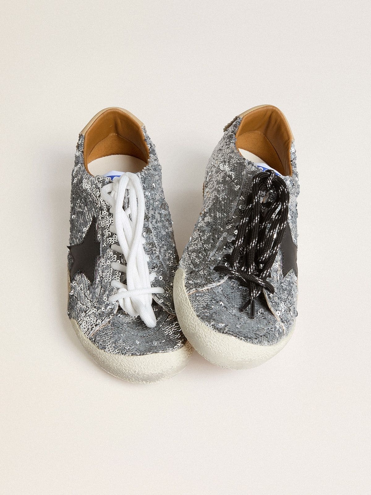 Men's True-Star in silver sequins with black star and beige leather heel tab - 4