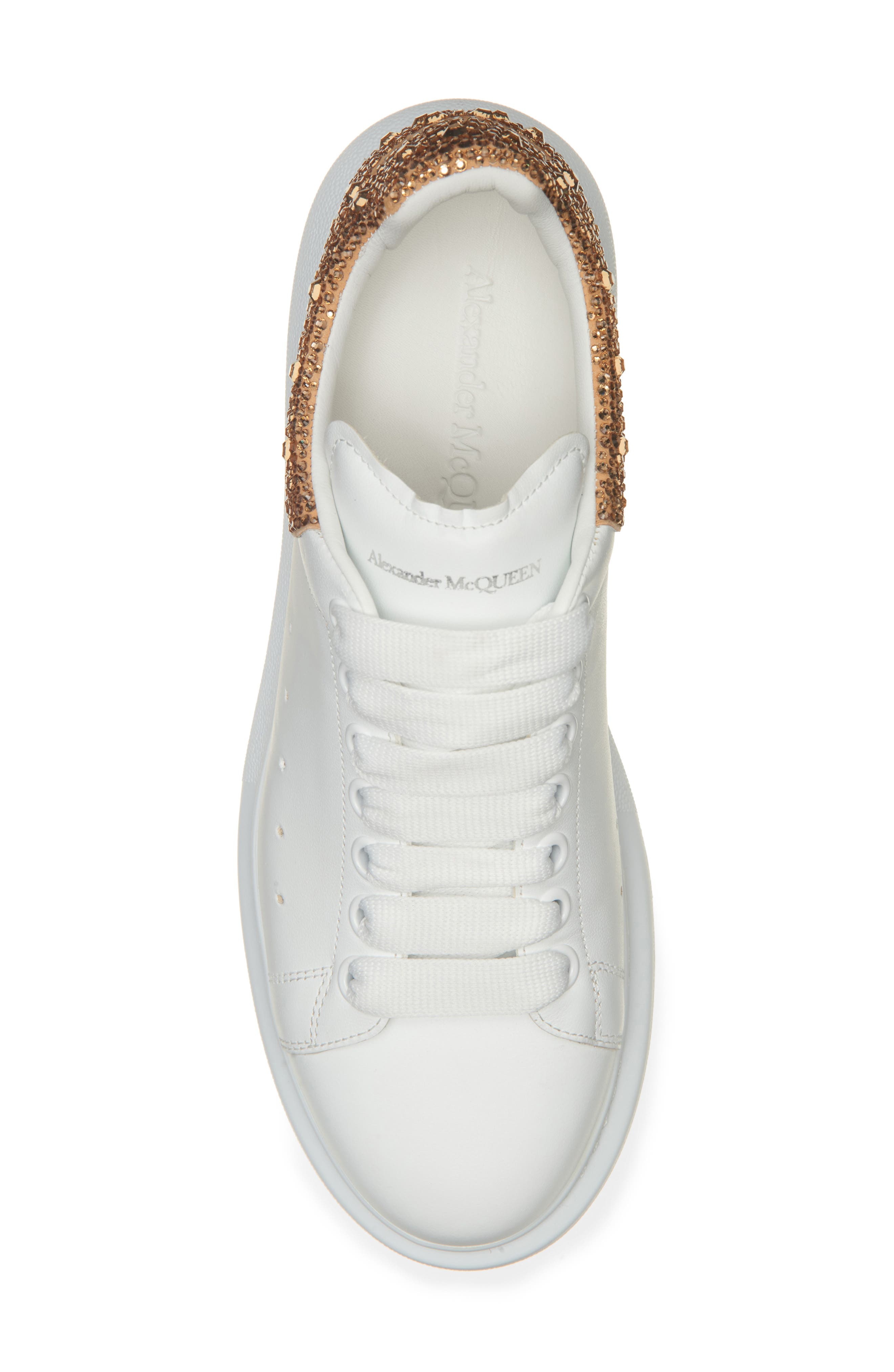 McQueen Oversize Crystal Embellished Sneaker in White/Dark Camel at Nordstrom - 5