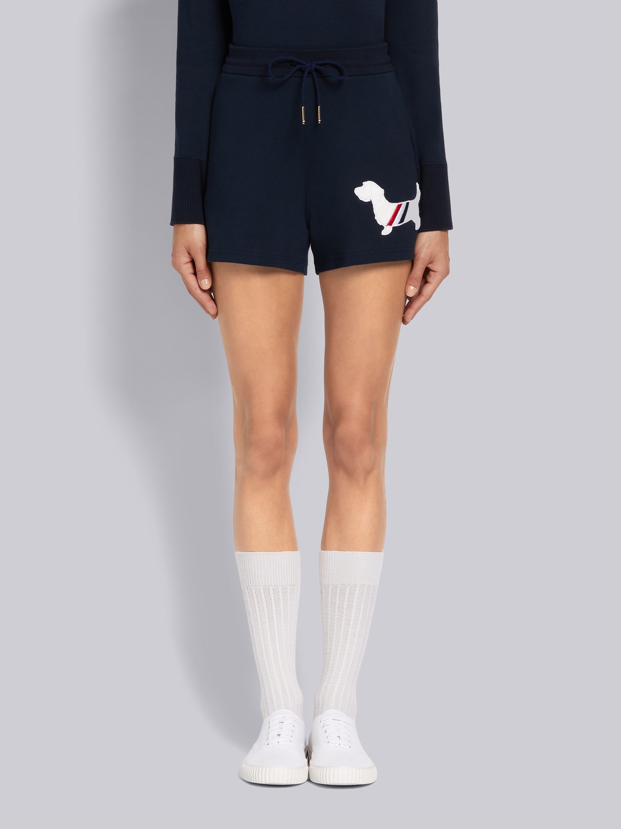 Navy Cotton Milano Stitch Hector Chenille Patch Shorts - 1