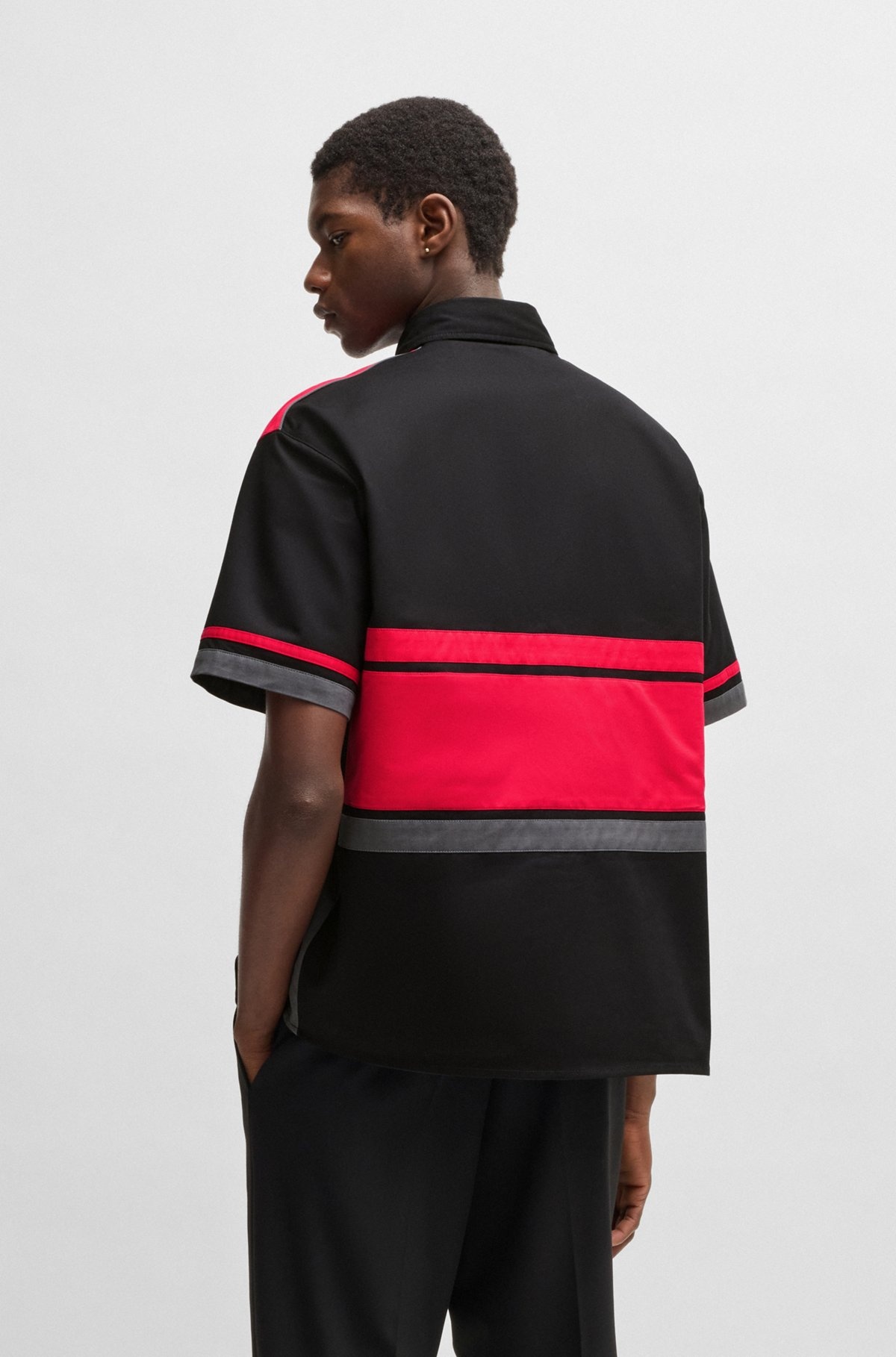 COTTON-TWILL SHIRT WITH RACING-INSPIRED BLOCK STRIPES - 5