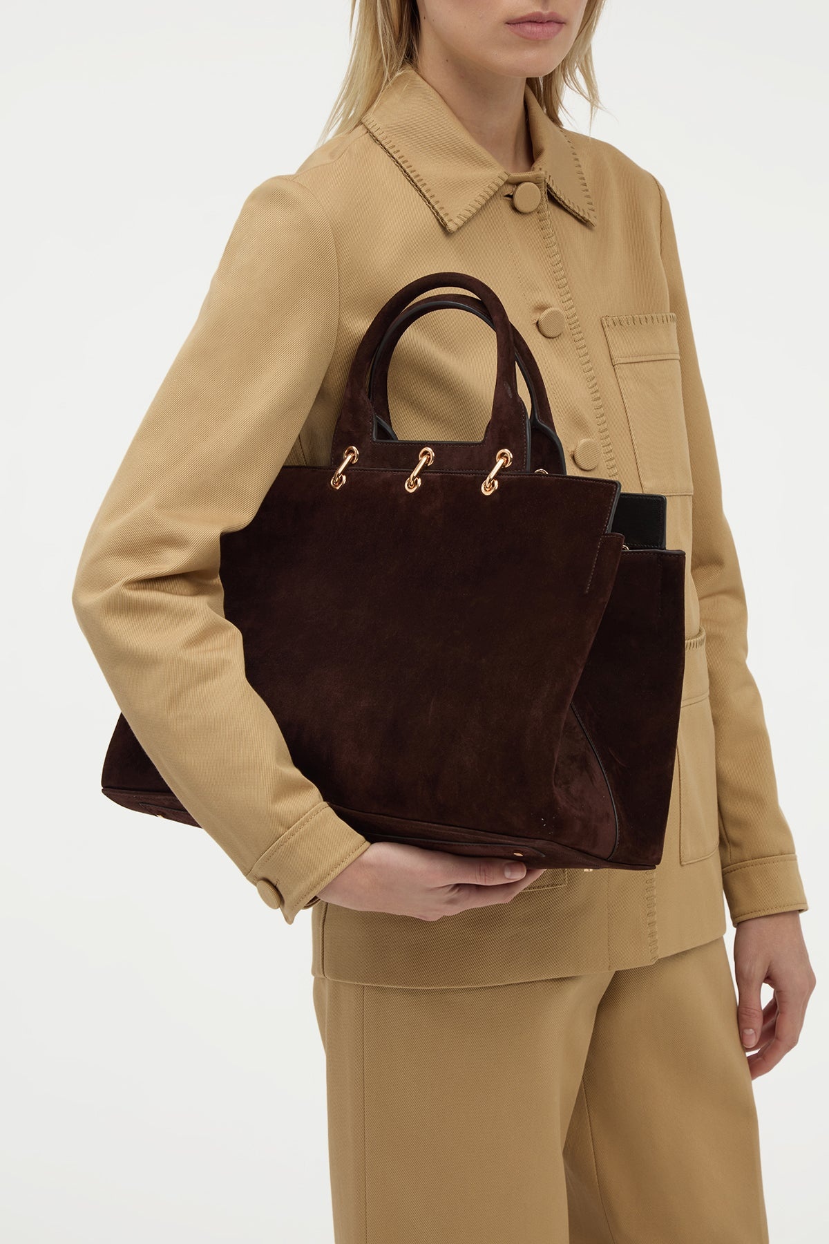 Large Amethyst Bag in Dark Brown Suede - 2