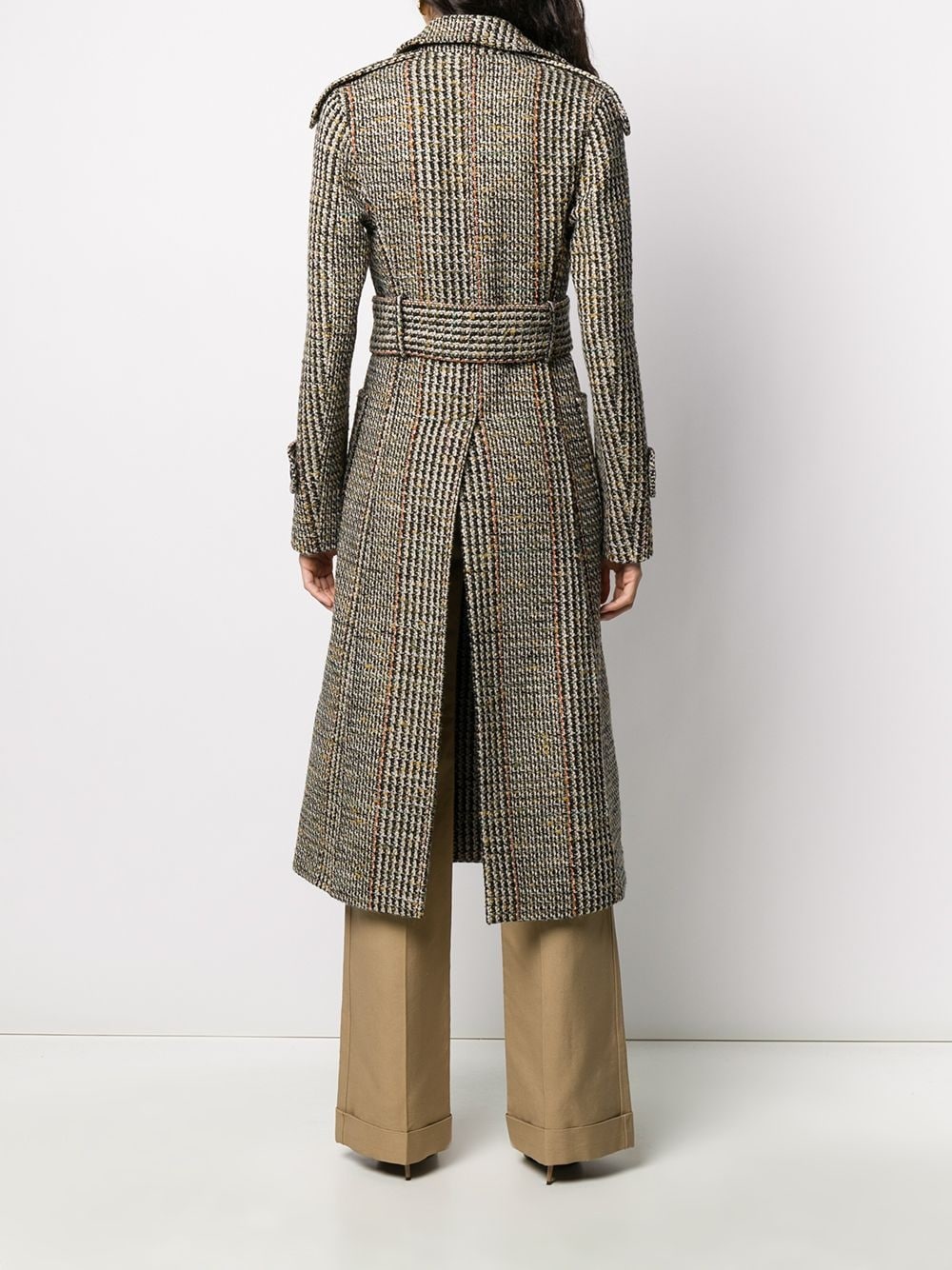 tie-waist tweed tench coat - 4