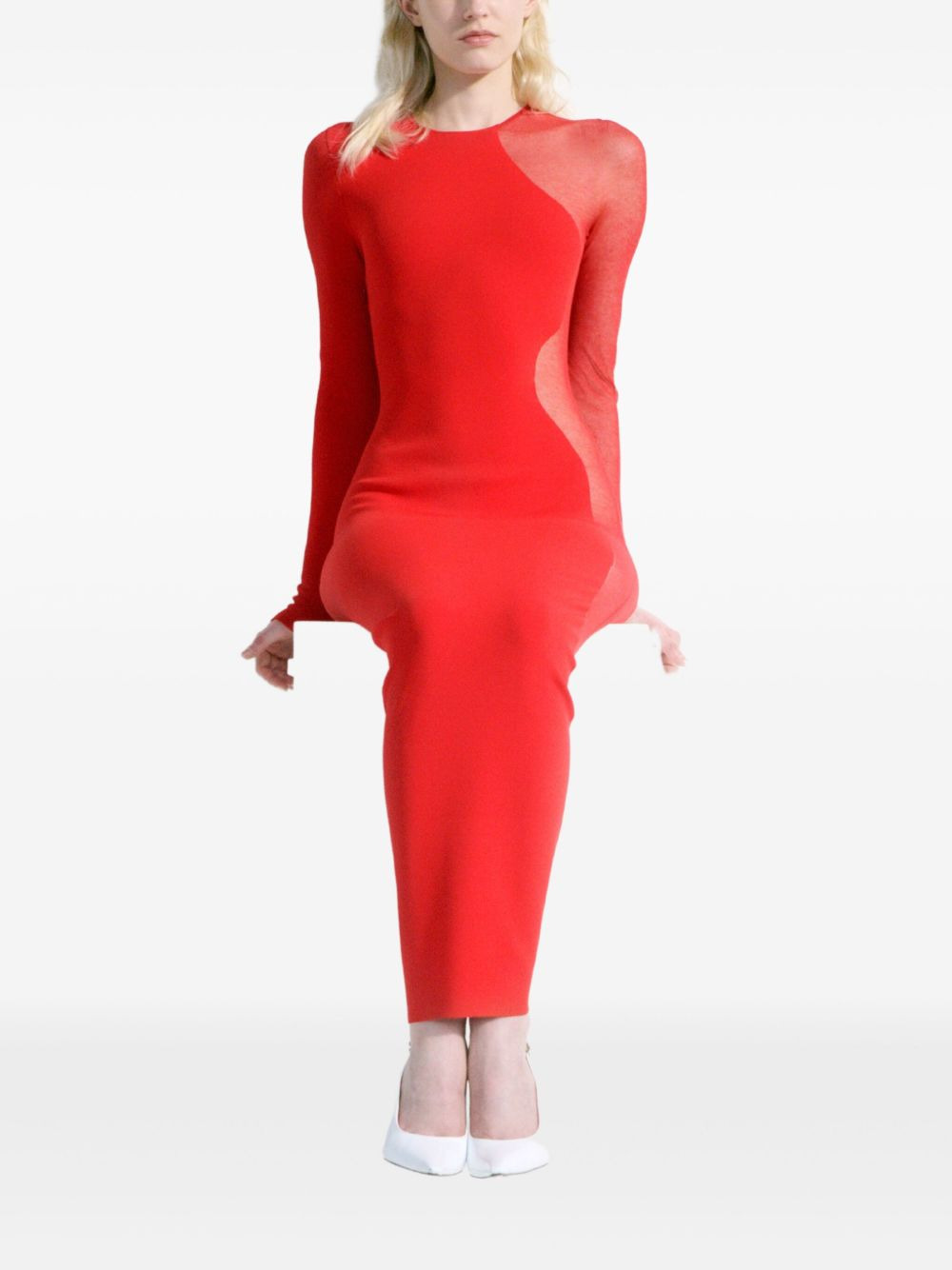 lace-panel midi dress - 3