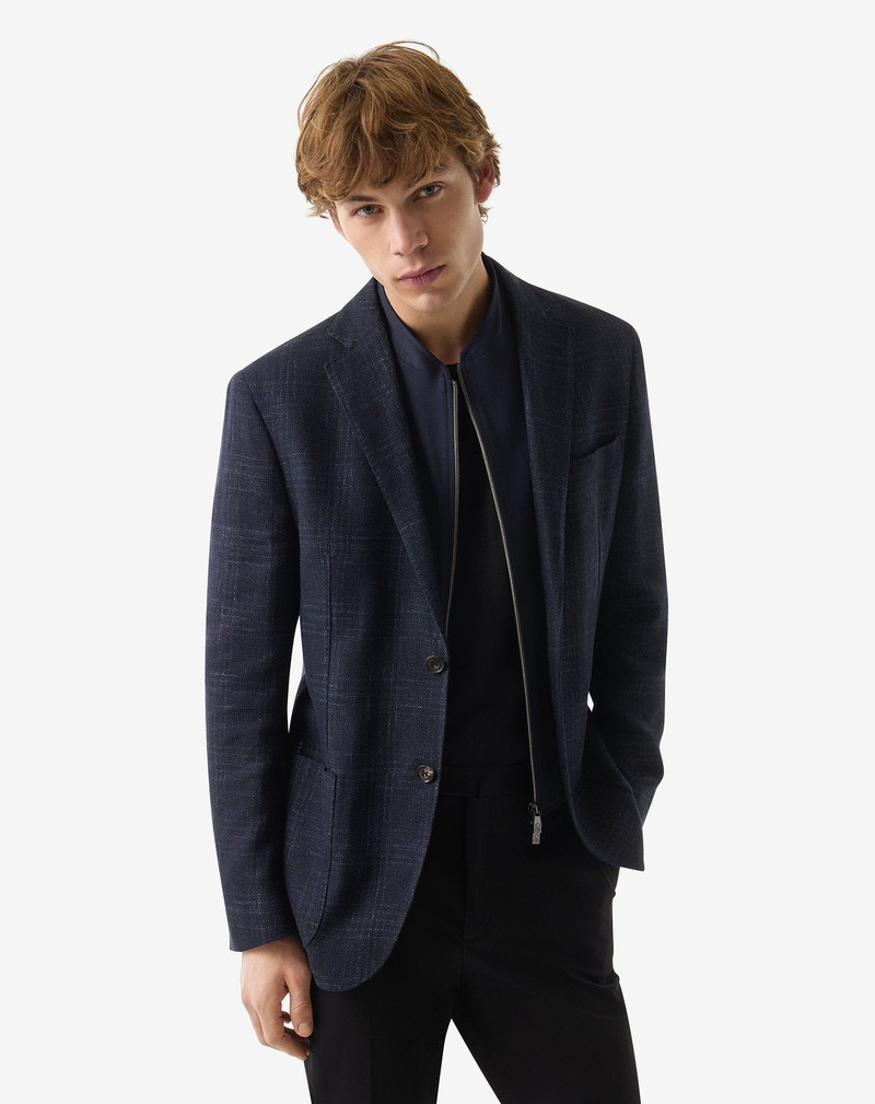 CORNELIANI Blue wool and linen jacket with inner vest outlook