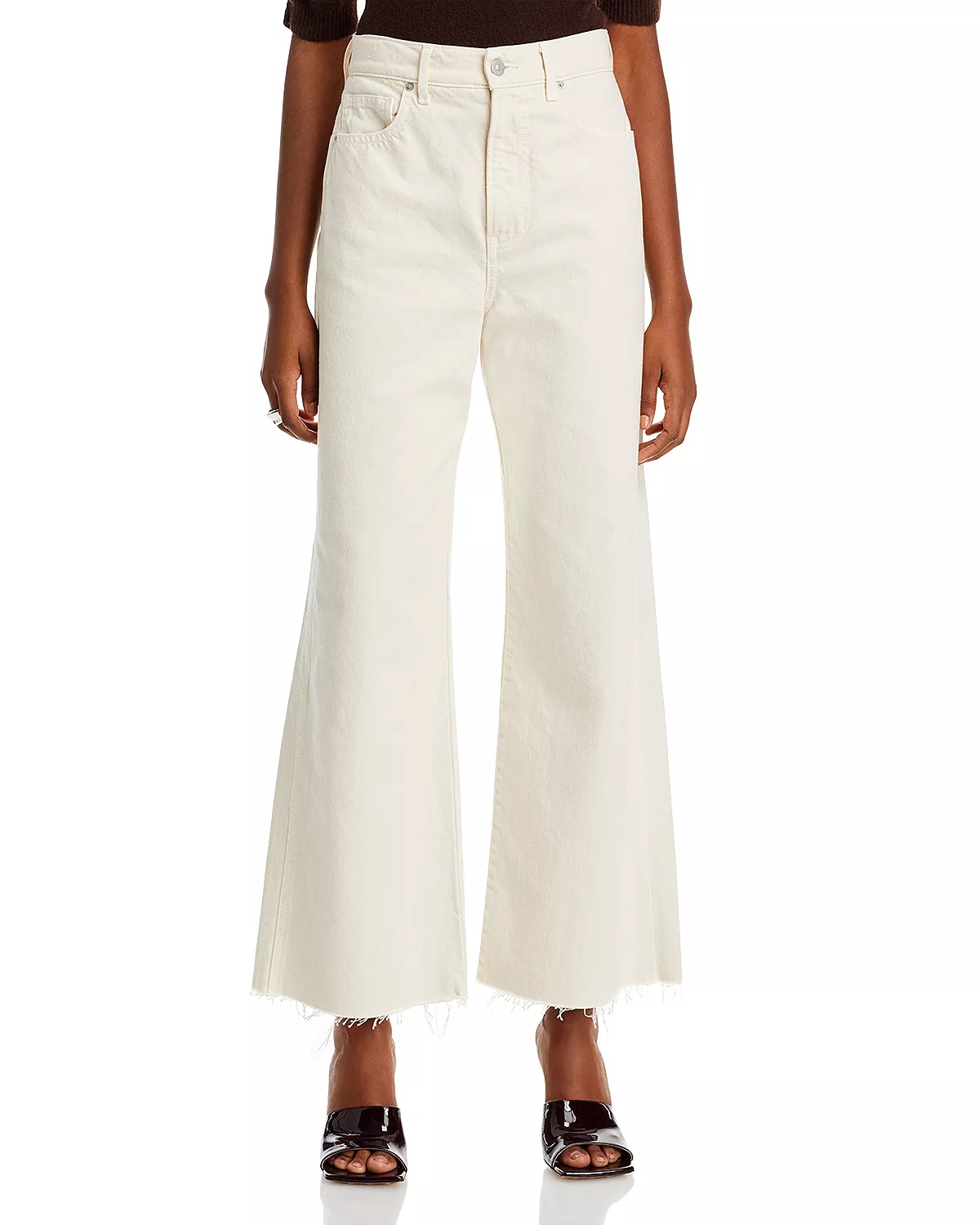 Taylor Cropped Wide Leg Jeans in Ecru - 3