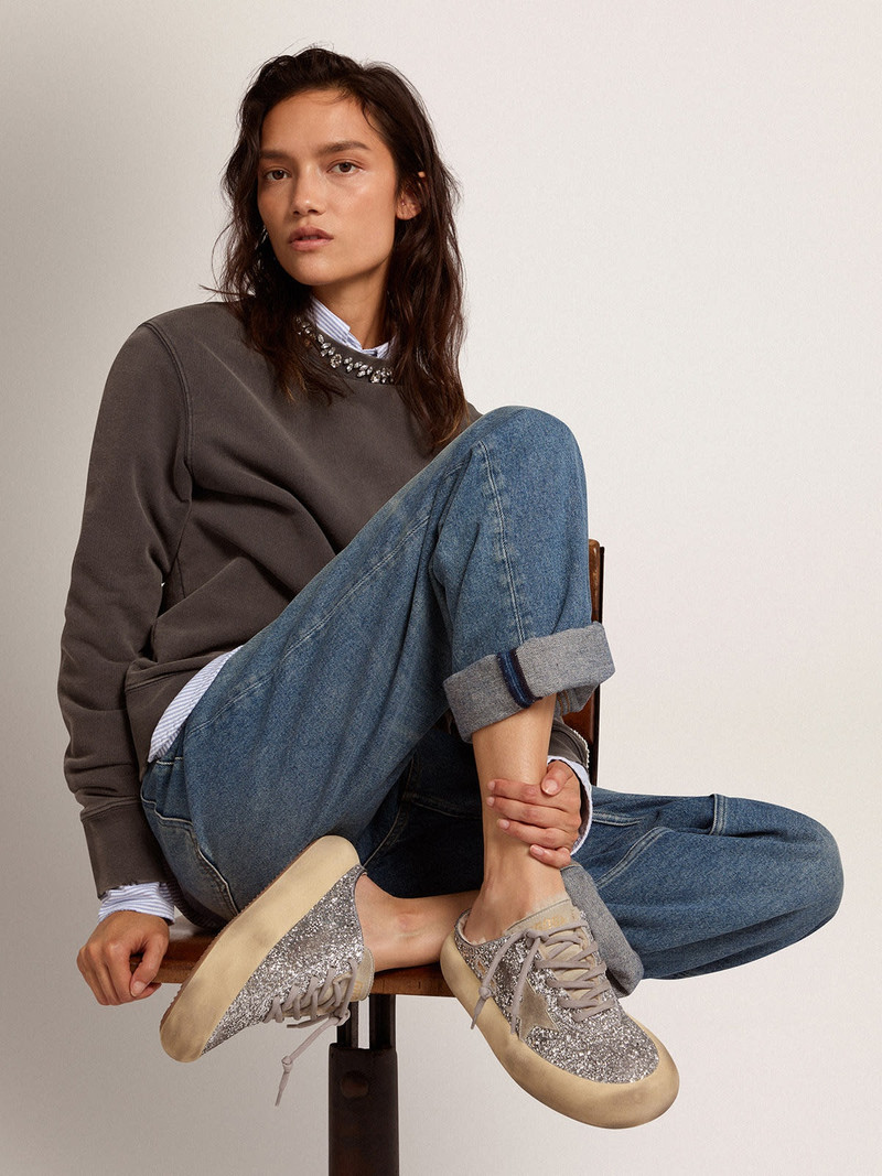 Space-Star Sabot shoes in silver glitter with shearling lining 3