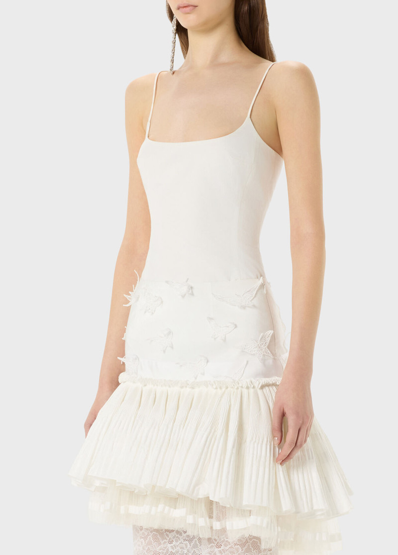 LONG TAFFETA DRESS WITH TULLE RUFFLES AND LACE INSERTS 4