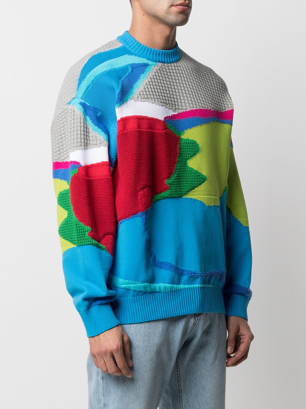 abstract-pattern crew neck jumper - 3